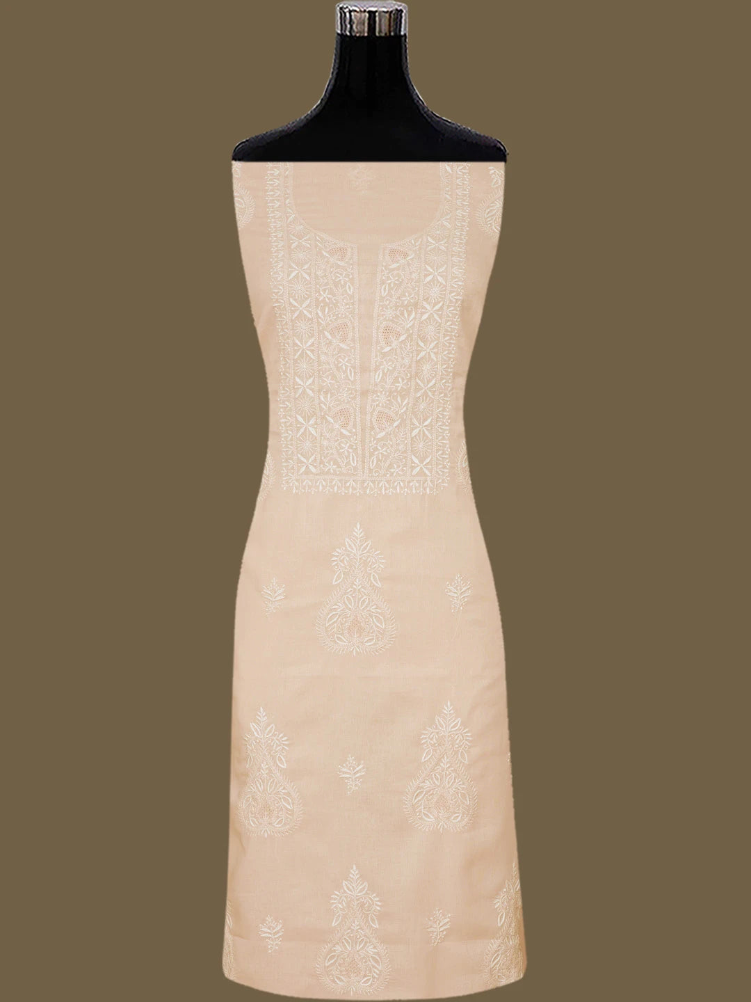 Ada Hand Embroidered Creamy Peach Cotton Lucknowi Chikankari Unstitched Suit Piece 01A773695