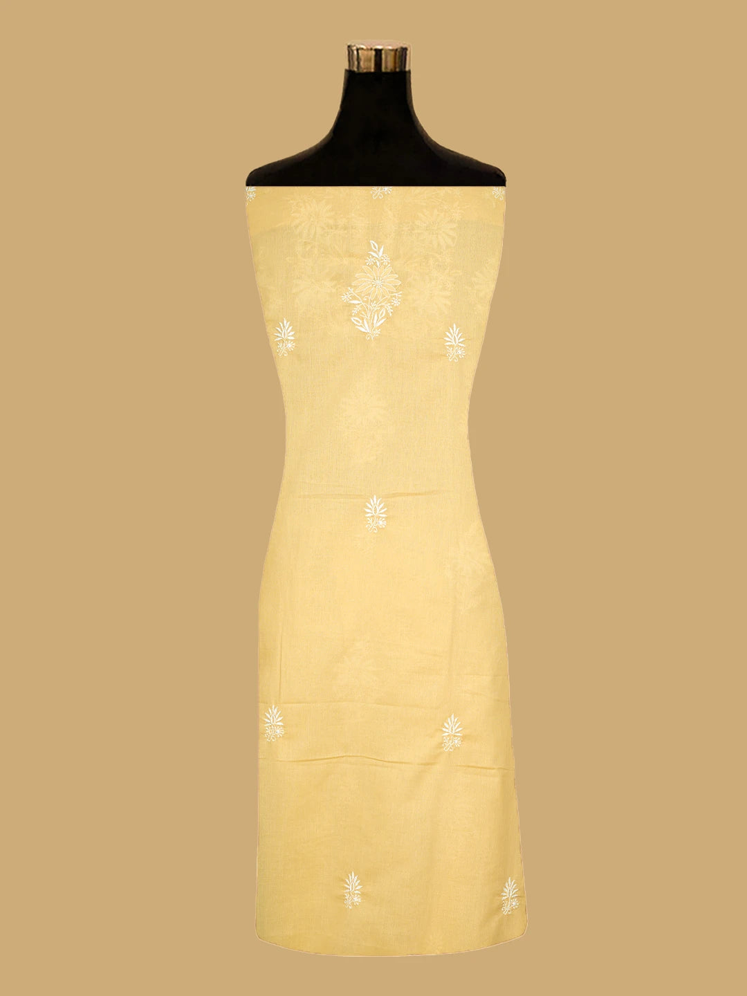 Ada Hand Embroidered Biscuit Yellow Cotton Lucknowi Chikankari Unstitched Suit Piece 01A773542