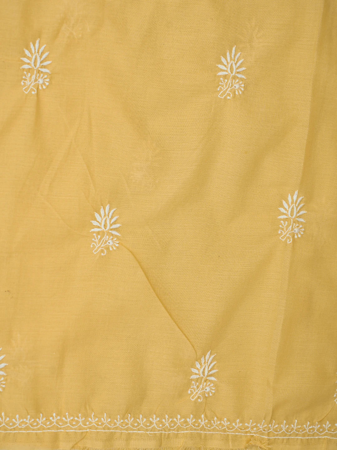 Ada Hand Embroidered Biscuit Yellow Cotton Lucknowi Chikankari Unstitched Suit Piece 01A773542