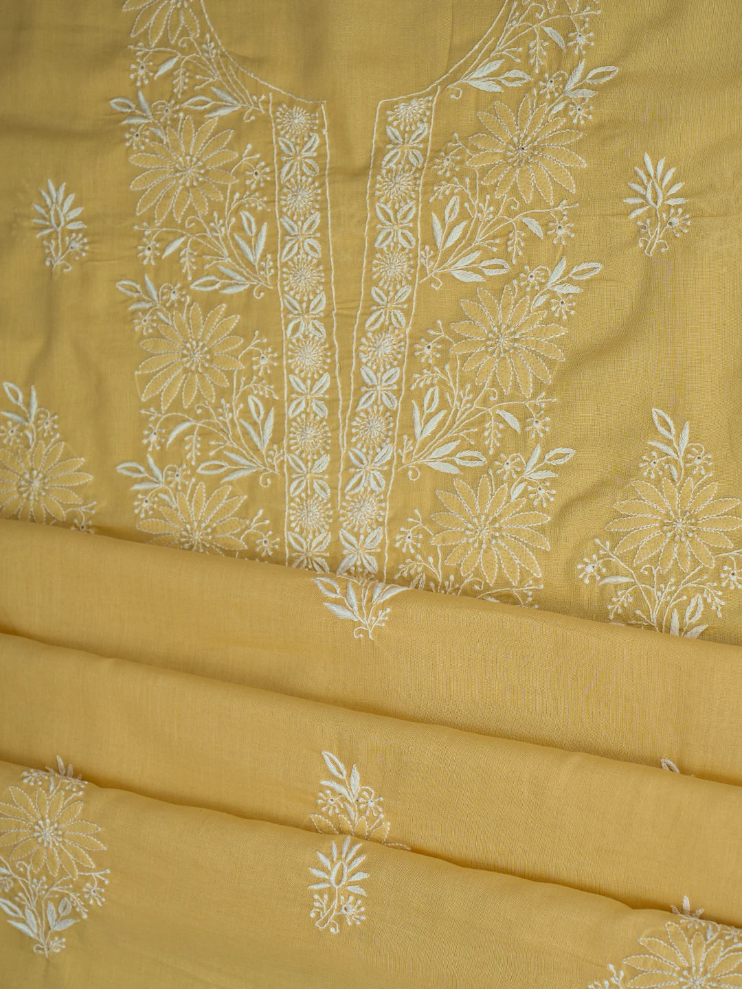 Ada Hand Embroidered Biscuit Yellow Cotton Lucknowi Chikankari Unstitched Suit Piece 01A773542