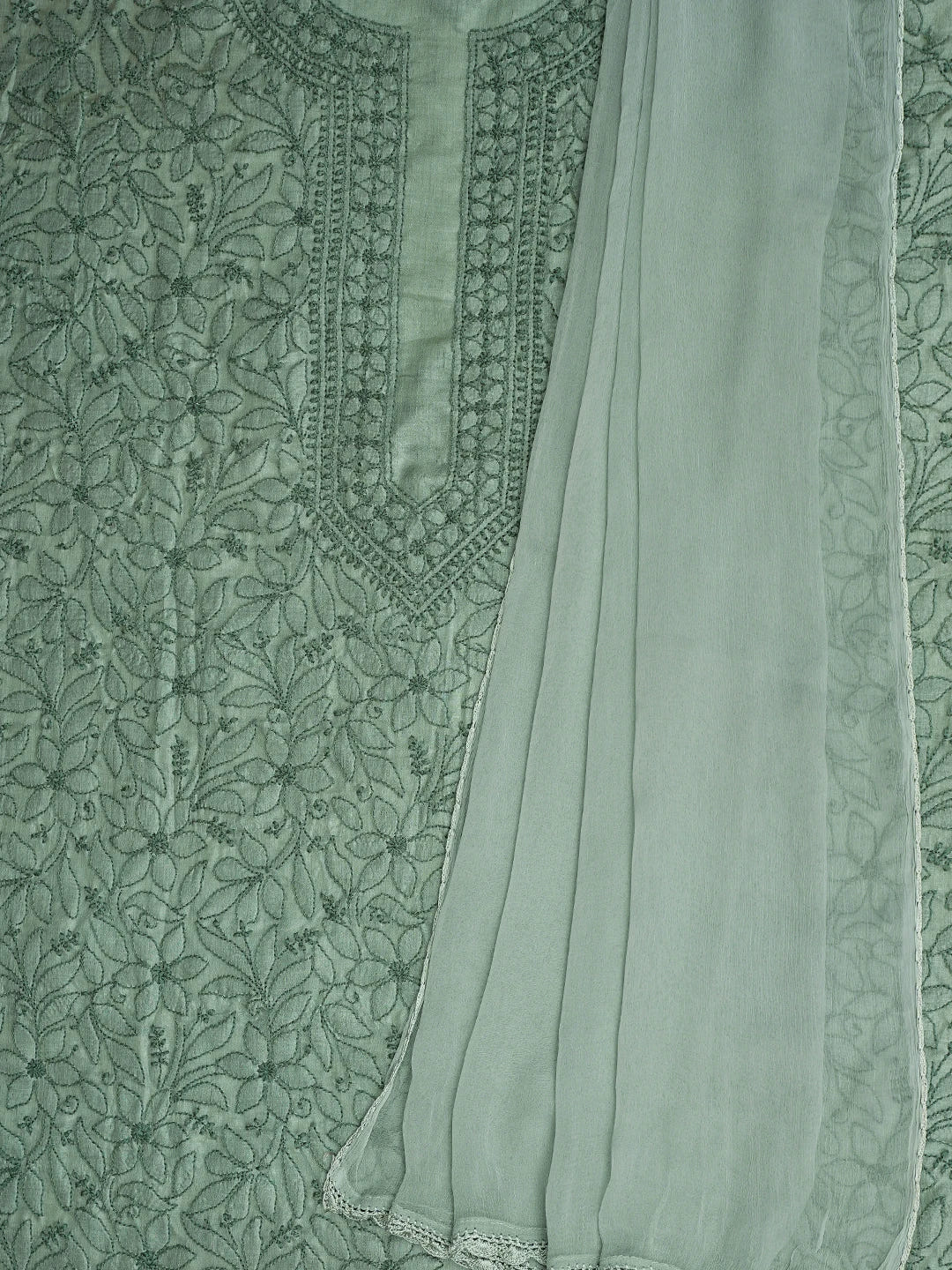 Ada Hand Embroidered Xanadu Grey Silk Lucknowi Chikankari Unstitched Suit Piece 01A626870