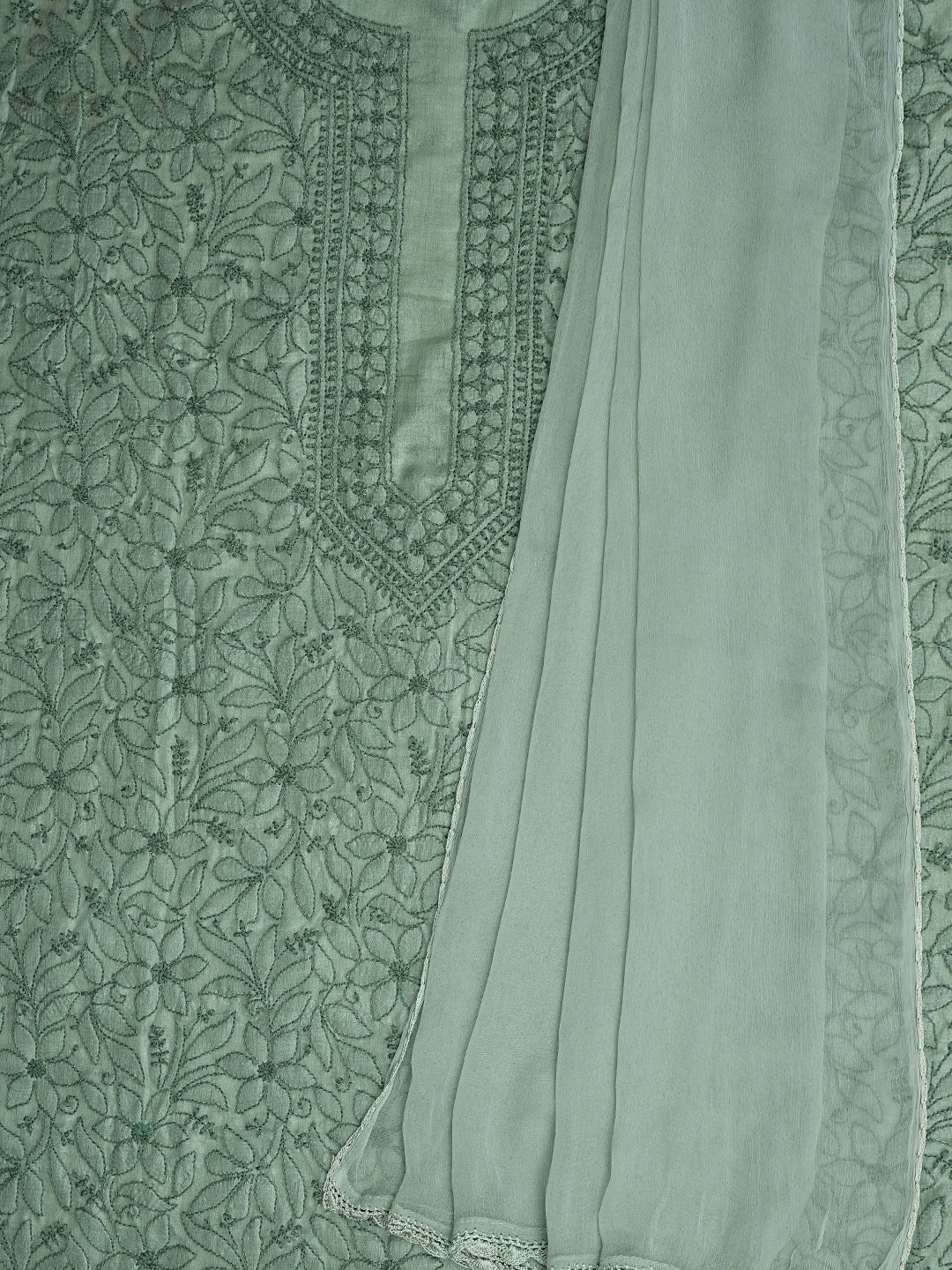 Ada Hand Embroidered Xanadu Grey Silk Lucknowi Chikankari Unstitched Suit Piece 01A626870