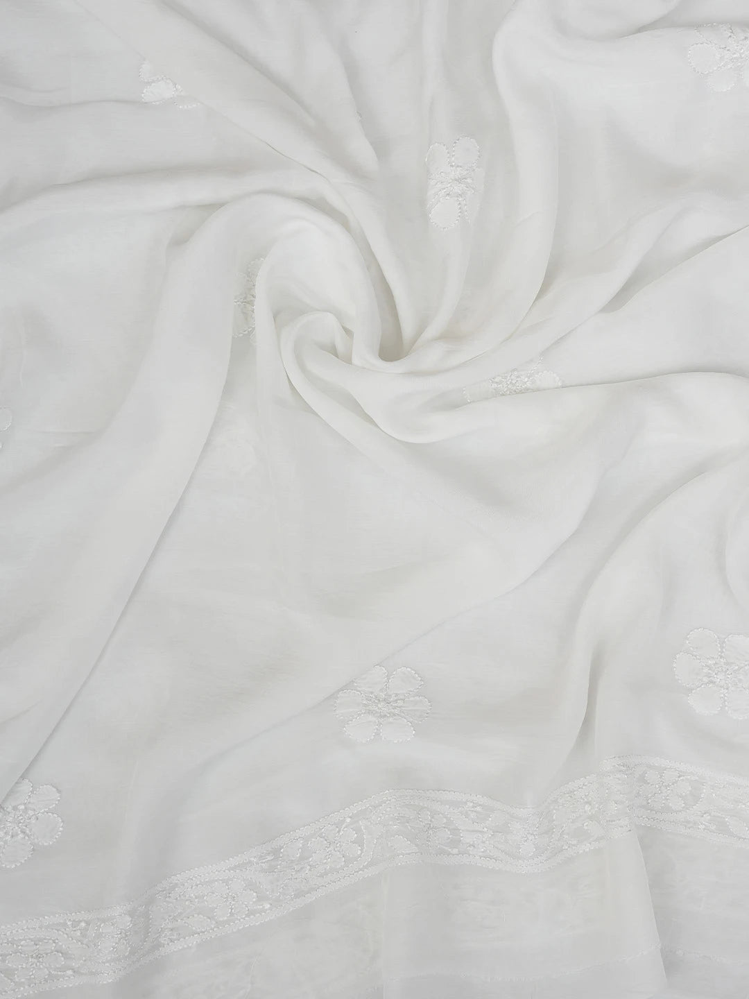 Ada Hand Embroidered White Muslin Lucknowi Chikankari Unstitched Kurta Dupatta Set 01A798315