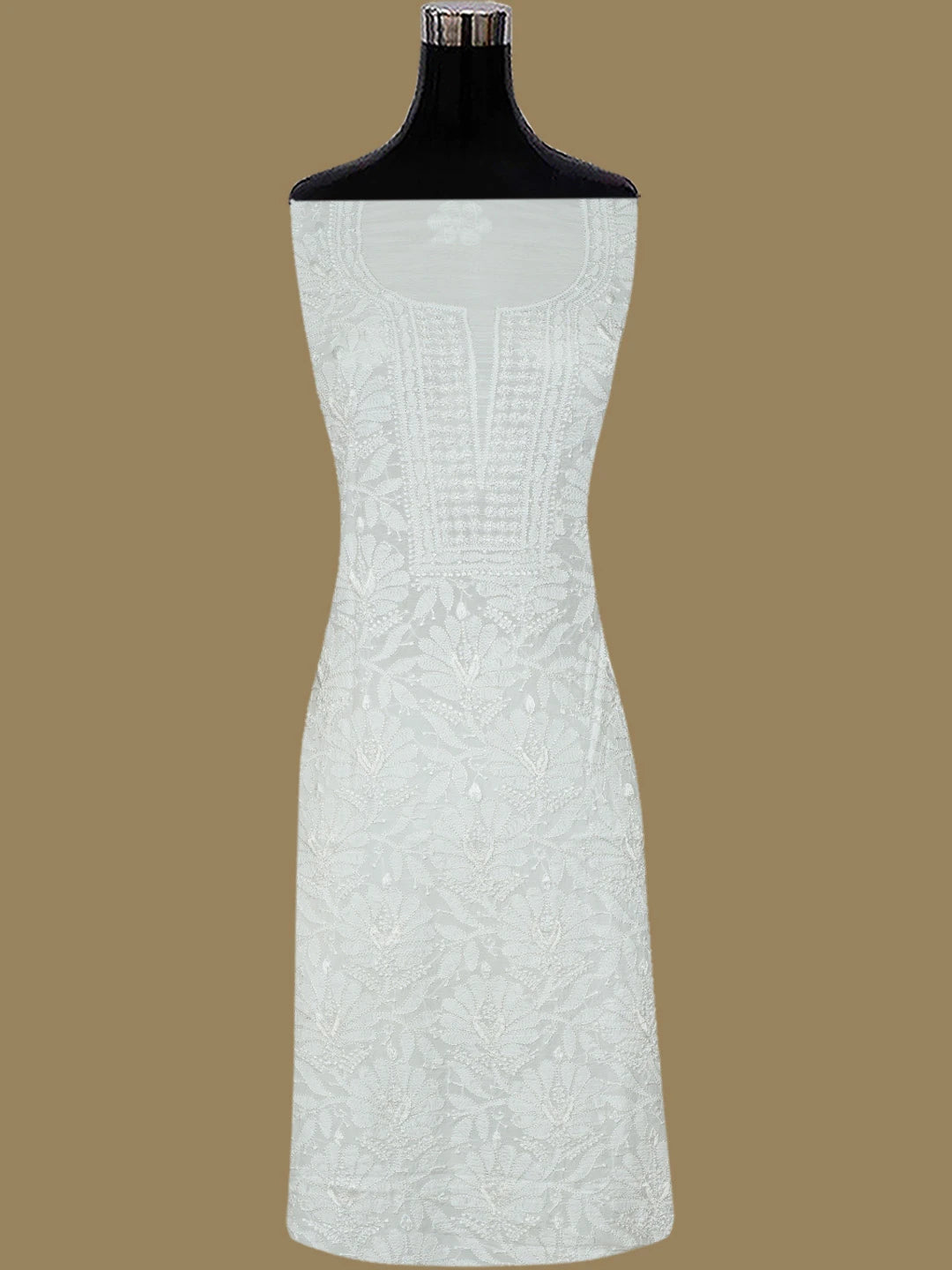 Ada Hand Embroidered White Muslin Lucknowi Chikankari Unstitched Kurta Dupatta Set 01A798315