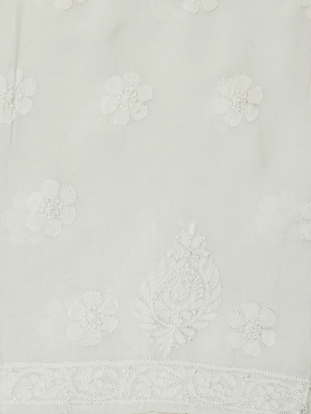 Ada Hand Embroidered White Muslin Lucknowi Chikankari Unstitched Kurta Dupatta Set 01A798315