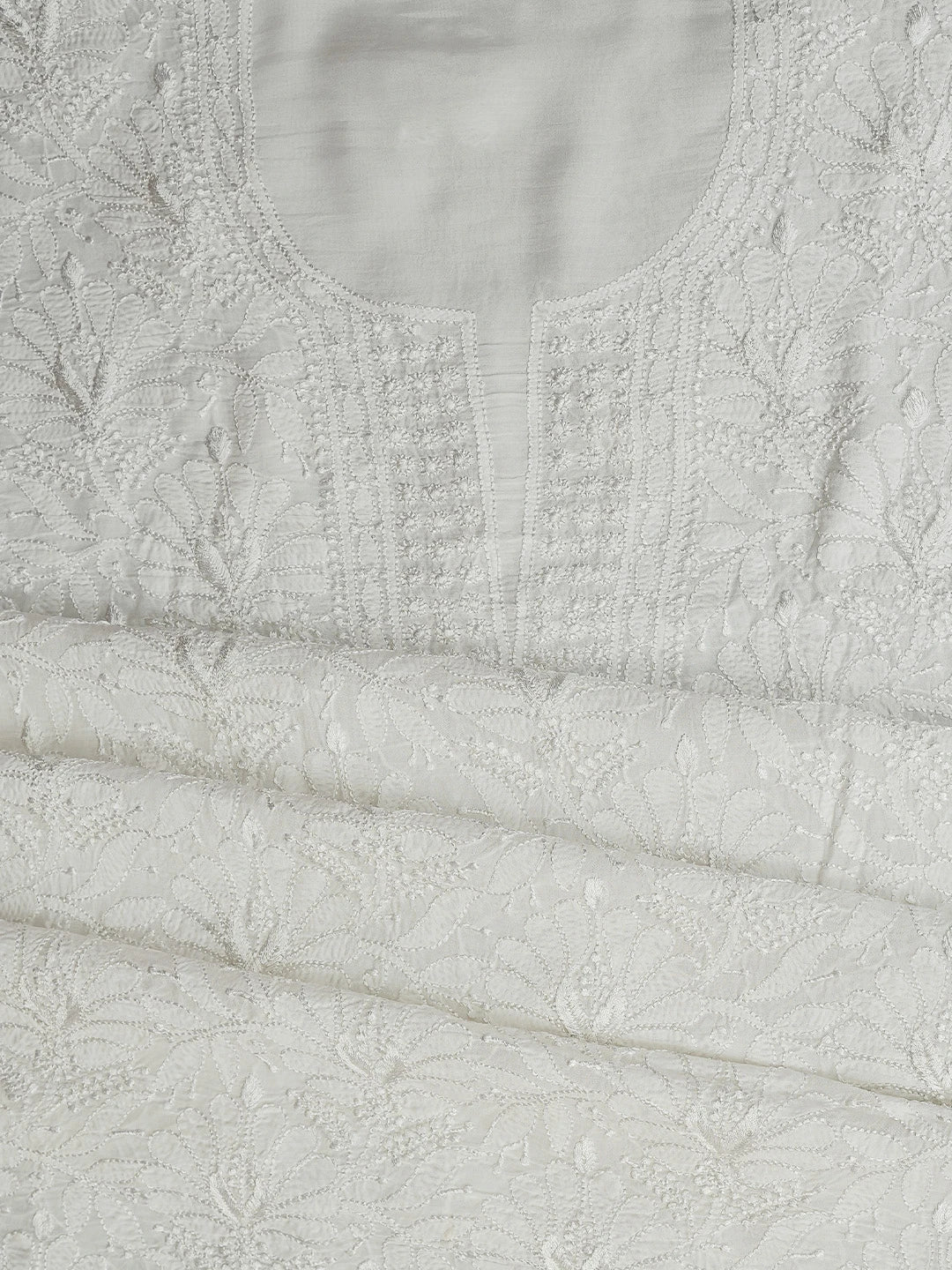 Ada Hand Embroidered White Muslin Lucknowi Chikankari Unstitched Kurta Dupatta Set 01A798315