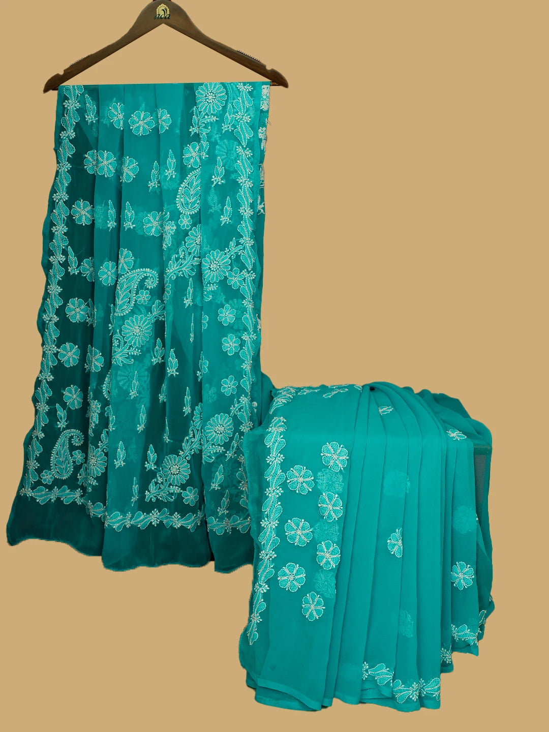 Ada Hand Embroidered Blue Georgette Lucknowi Chikankari Saree and Blouse 01A745773