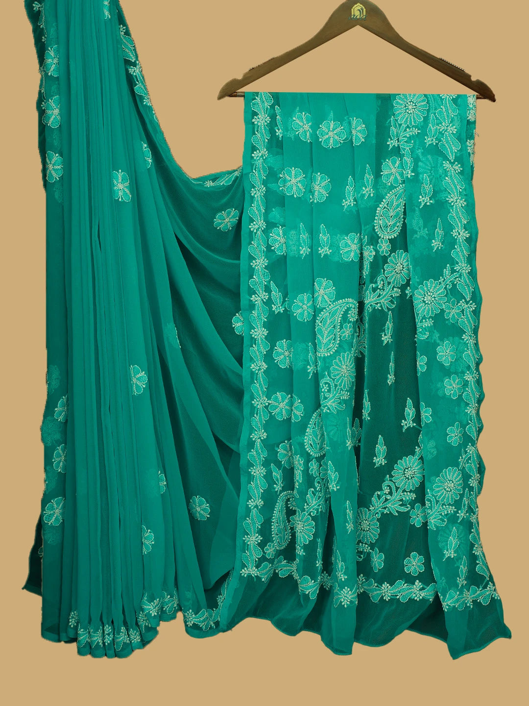 Ada Hand Embroidered Blue Georgette Lucknowi Chikankari Saree and Blouse 01A745773
