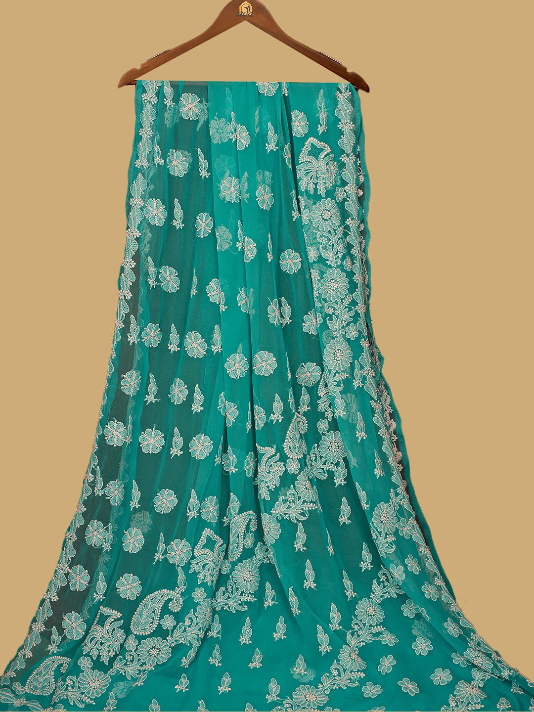 Ada Hand Embroidered Blue Georgette Lucknowi Chikankari Saree and Blouse 01A745773