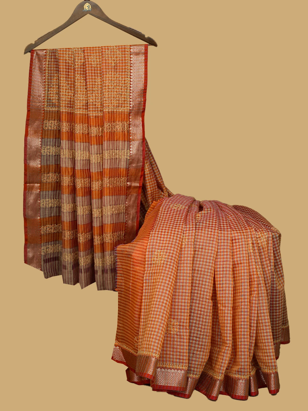 Ada Hand Embroidered Orange Chanderi Lucknowi Chikankari Saree and Blouse 01A798659
