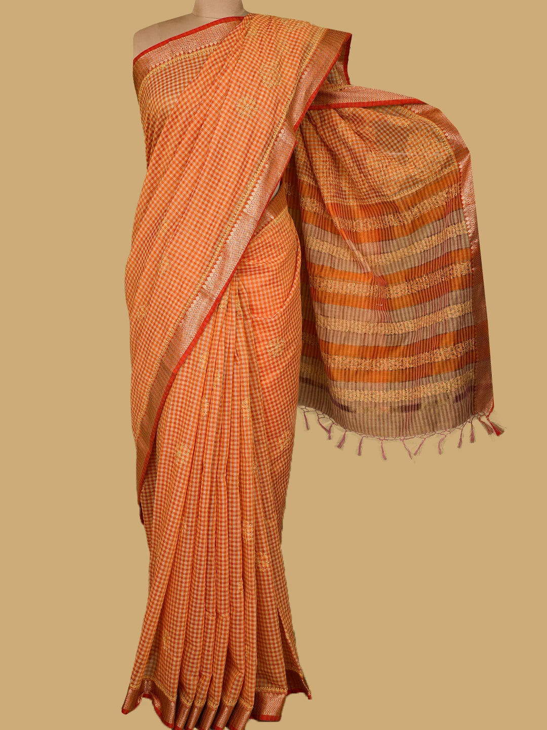 Ada Hand Embroidered Orange Chanderi Lucknowi Chikankari Saree and Blouse 01A798659