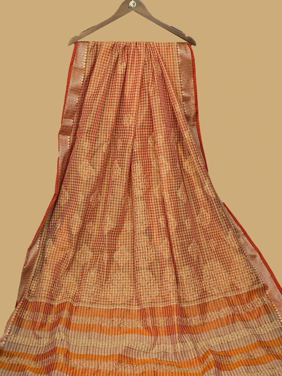 Ada Hand Embroidered Orange Chanderi Lucknowi Chikankari Saree and Blouse 01A798659