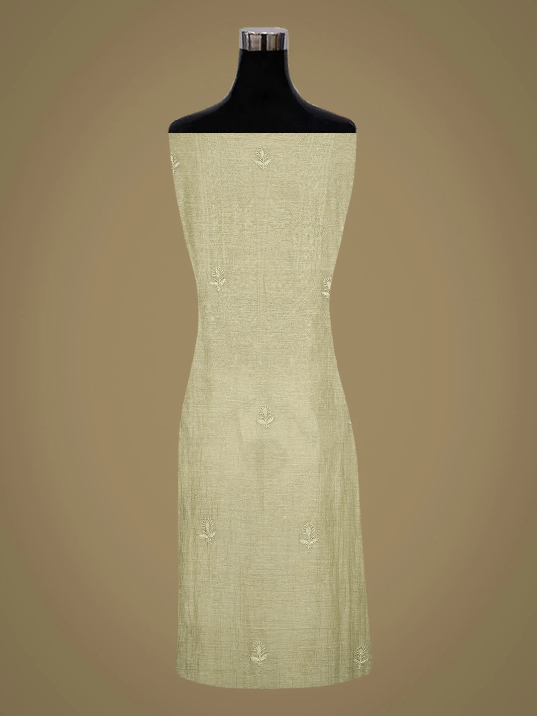 Ada Hand Embroidered Olive Green Chanderi Lucknowi Chikankari Unstitched Kurta Dupatta Set With Cutdana Work 01A741712