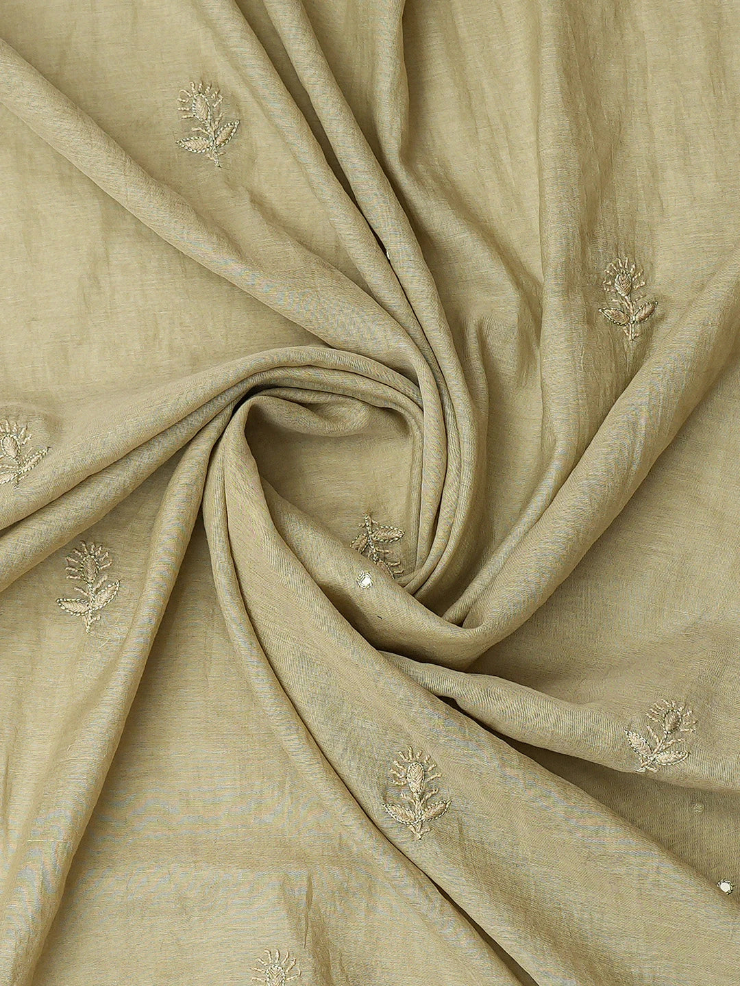 Ada Hand Embroidered Olive Green Chanderi Lucknowi Chikankari Unstitched Kurta Dupatta Set With Cutdana Work 01A741712