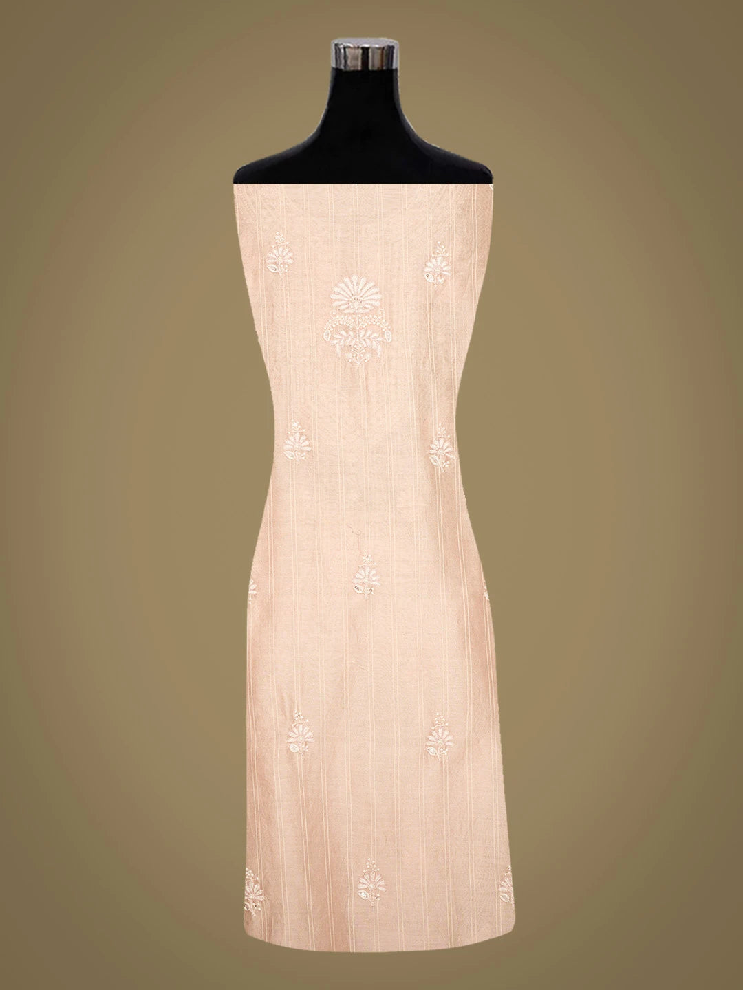 Ada Hand Embroidered Peach Chanderi Lucknowi Chikankari Unstitched Kurta Dupatta Set With Cutdana Work 01A753135