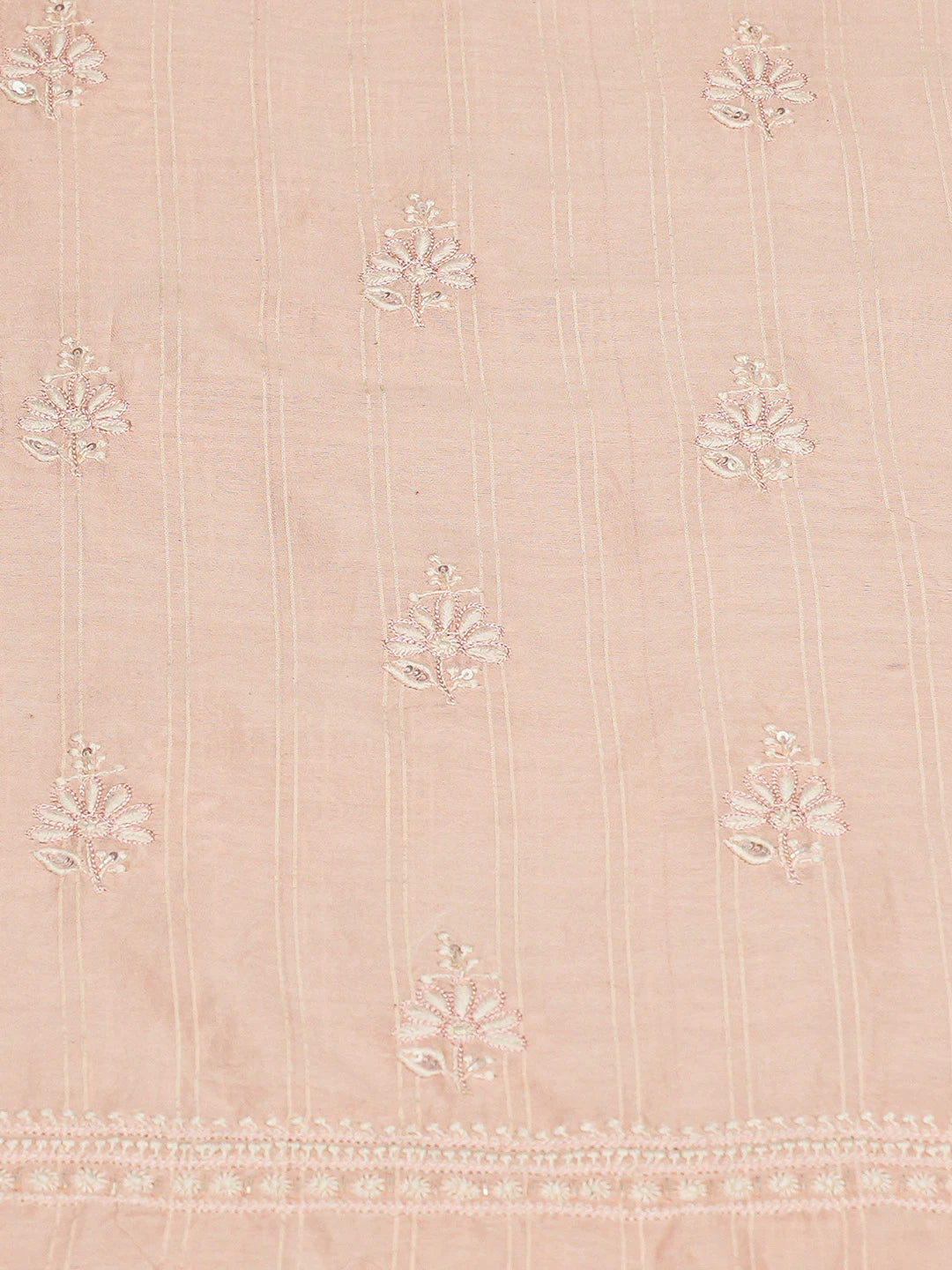 Ada Hand Embroidered Peach Chanderi Lucknowi Chikankari Unstitched Kurta Dupatta Set With Cutdana Work 01A753135