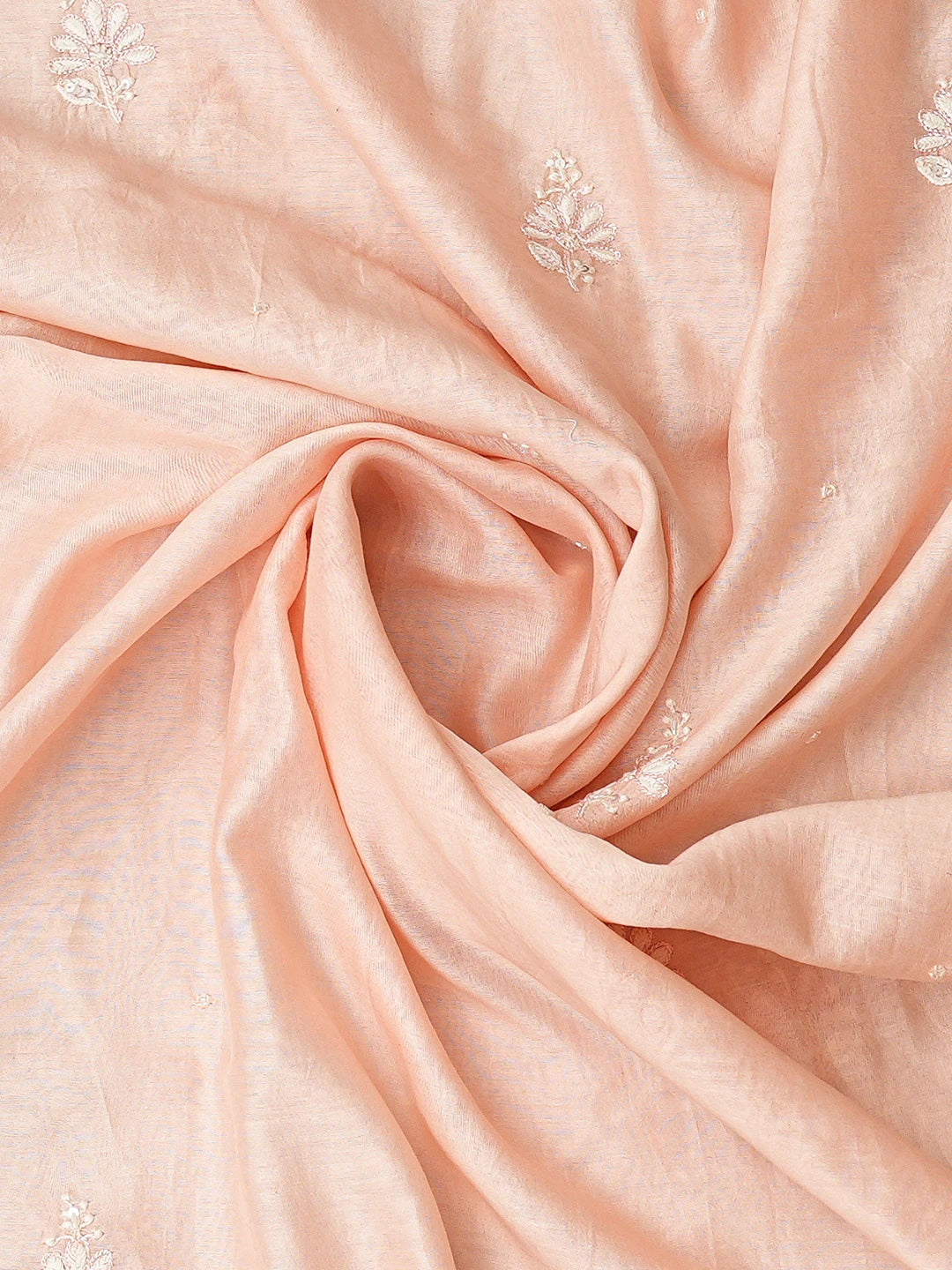 Ada Hand Embroidered Peach Chanderi Lucknowi Chikankari Unstitched Kurta Dupatta Set With Cutdana Work 01A753135