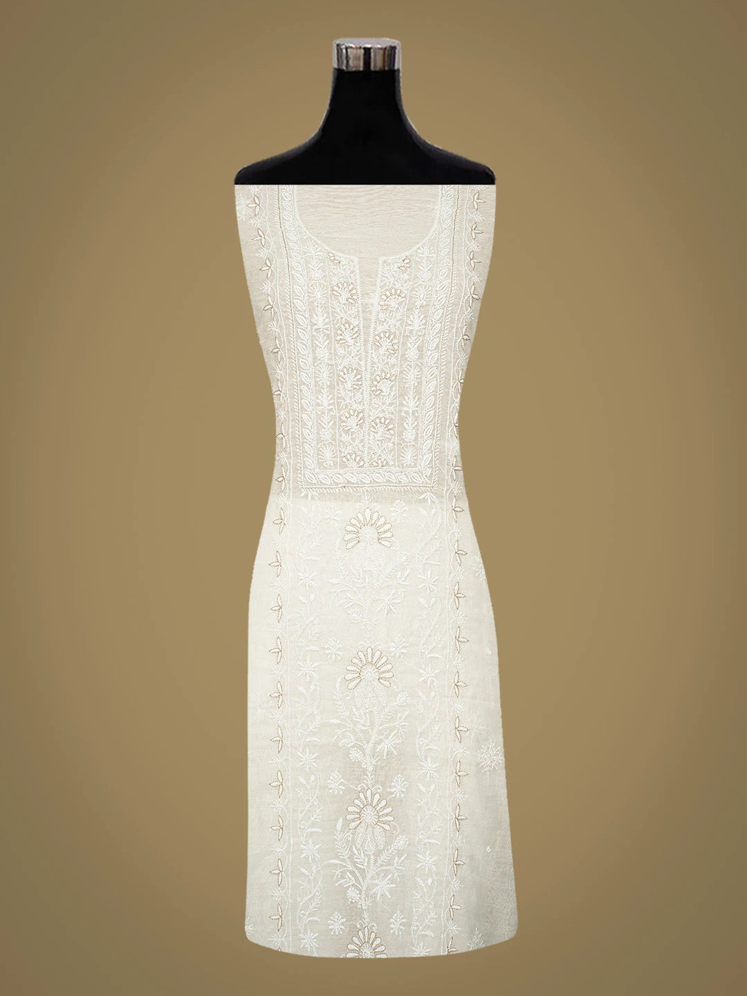 Ada Hand Embroidered White Chanderi Lucknowi Chikankari Unstitched Kurta Dupatta Set With Cutdana Work 01A784524