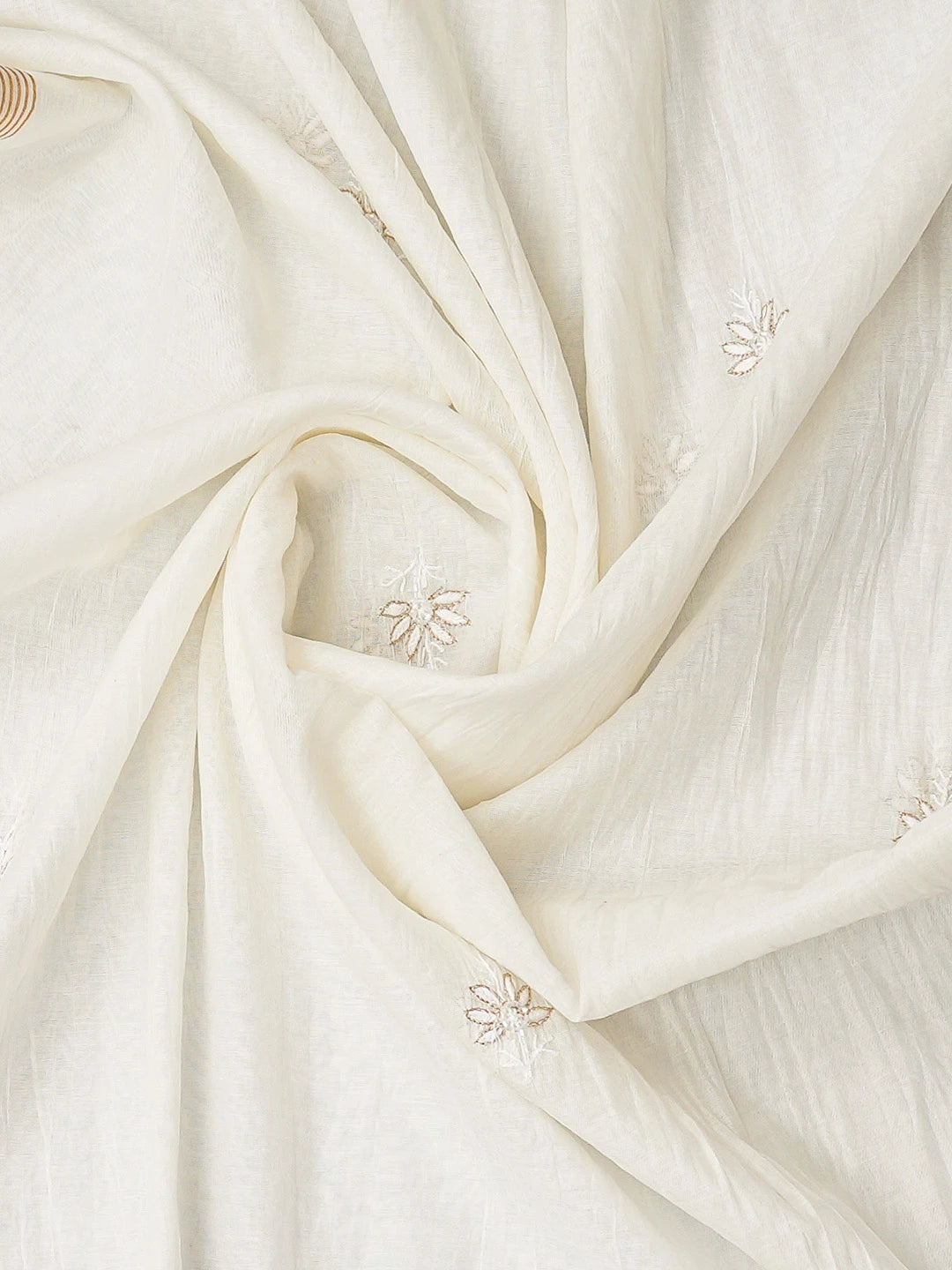 Ada Hand Embroidered White Chanderi Lucknowi Chikankari Unstitched Kurta Dupatta Set With Cutdana Work 01A784524