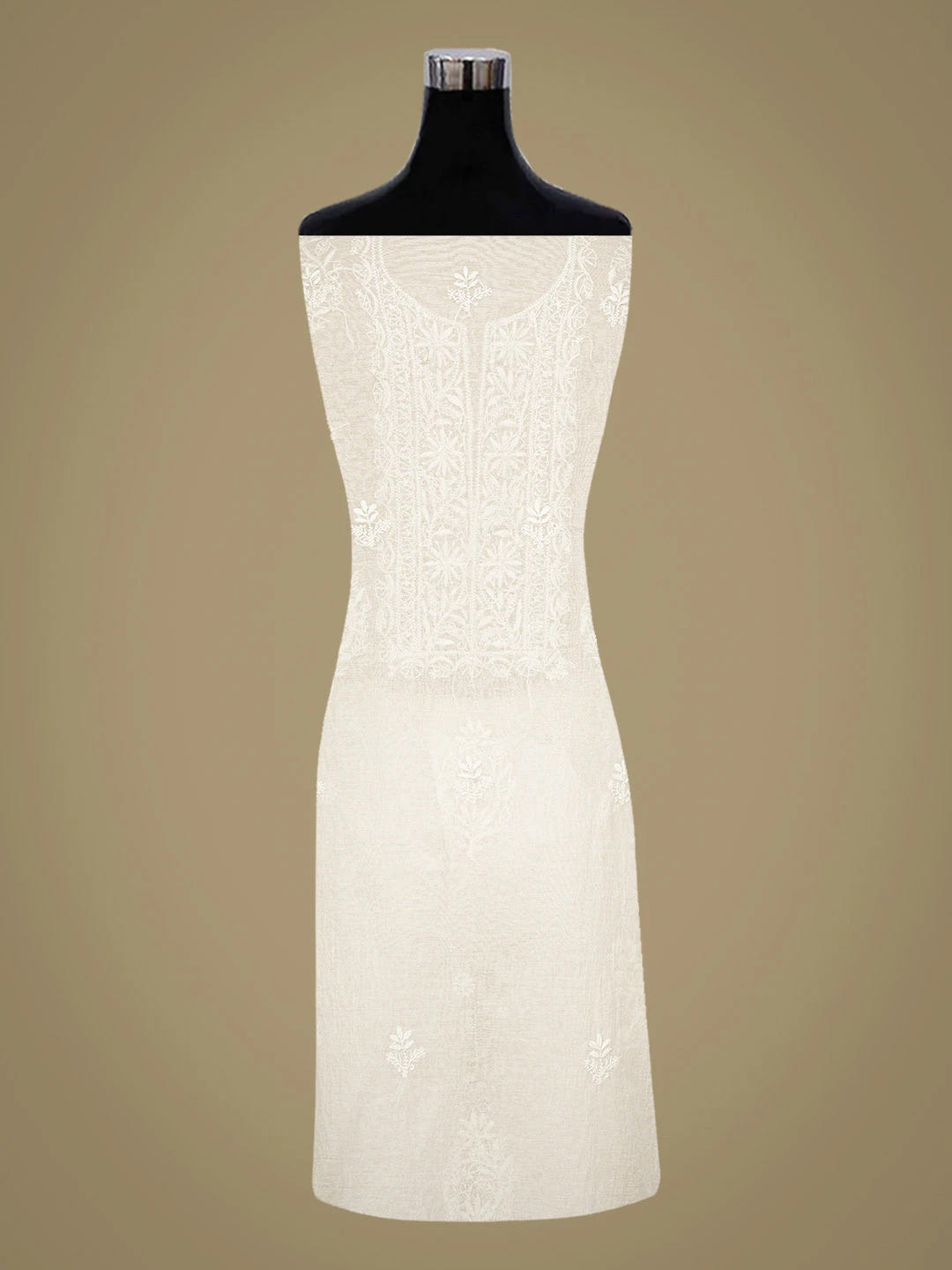 Ada Hand Embroidered White Chanderi Lucknowi Chikankari Unstitched Kurta Dupatta Set 01A701919