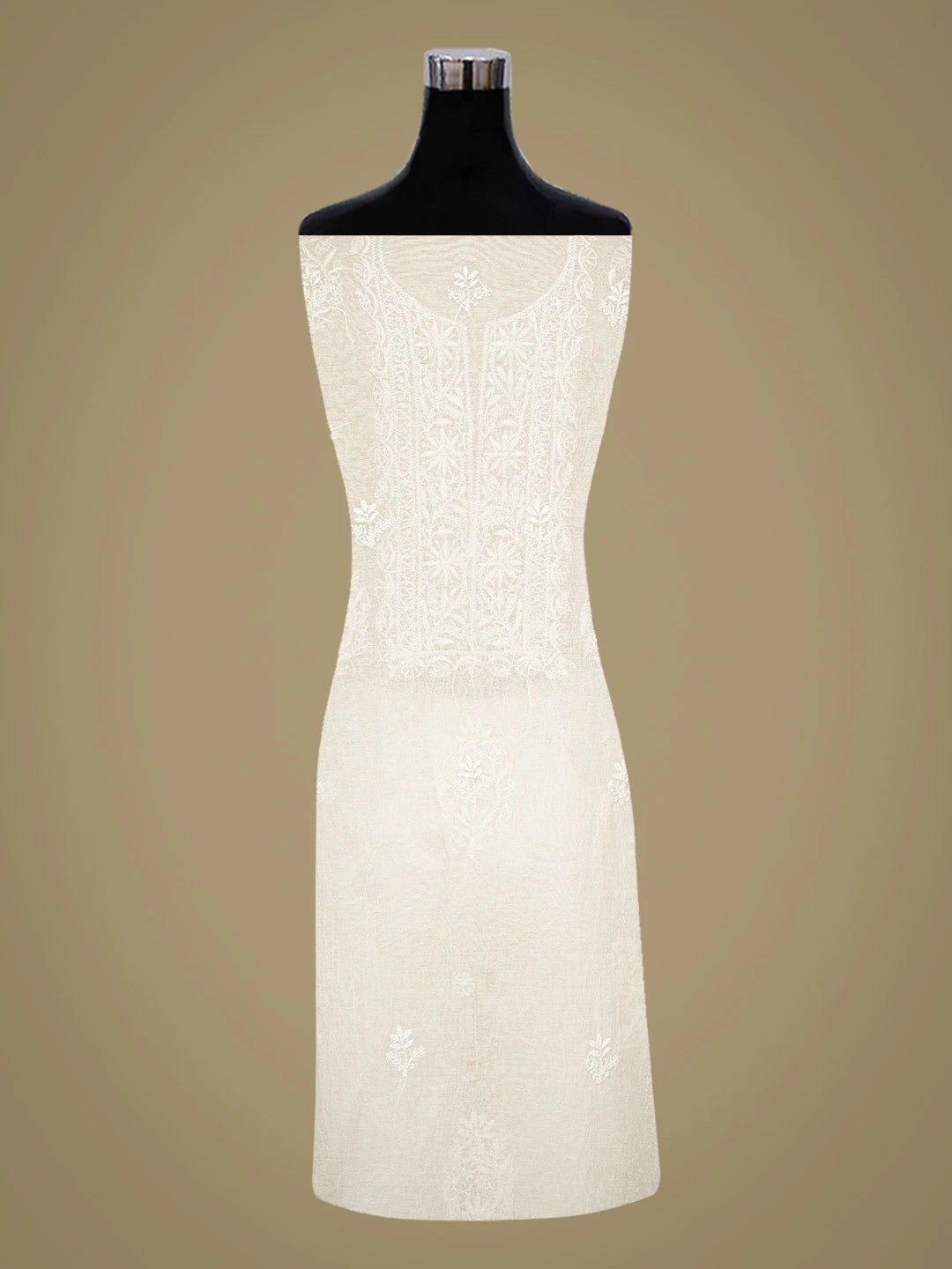Ada Hand Embroidered White Chanderi Lucknowi Chikankari Unstitched Kurta Dupatta Set 01A701919