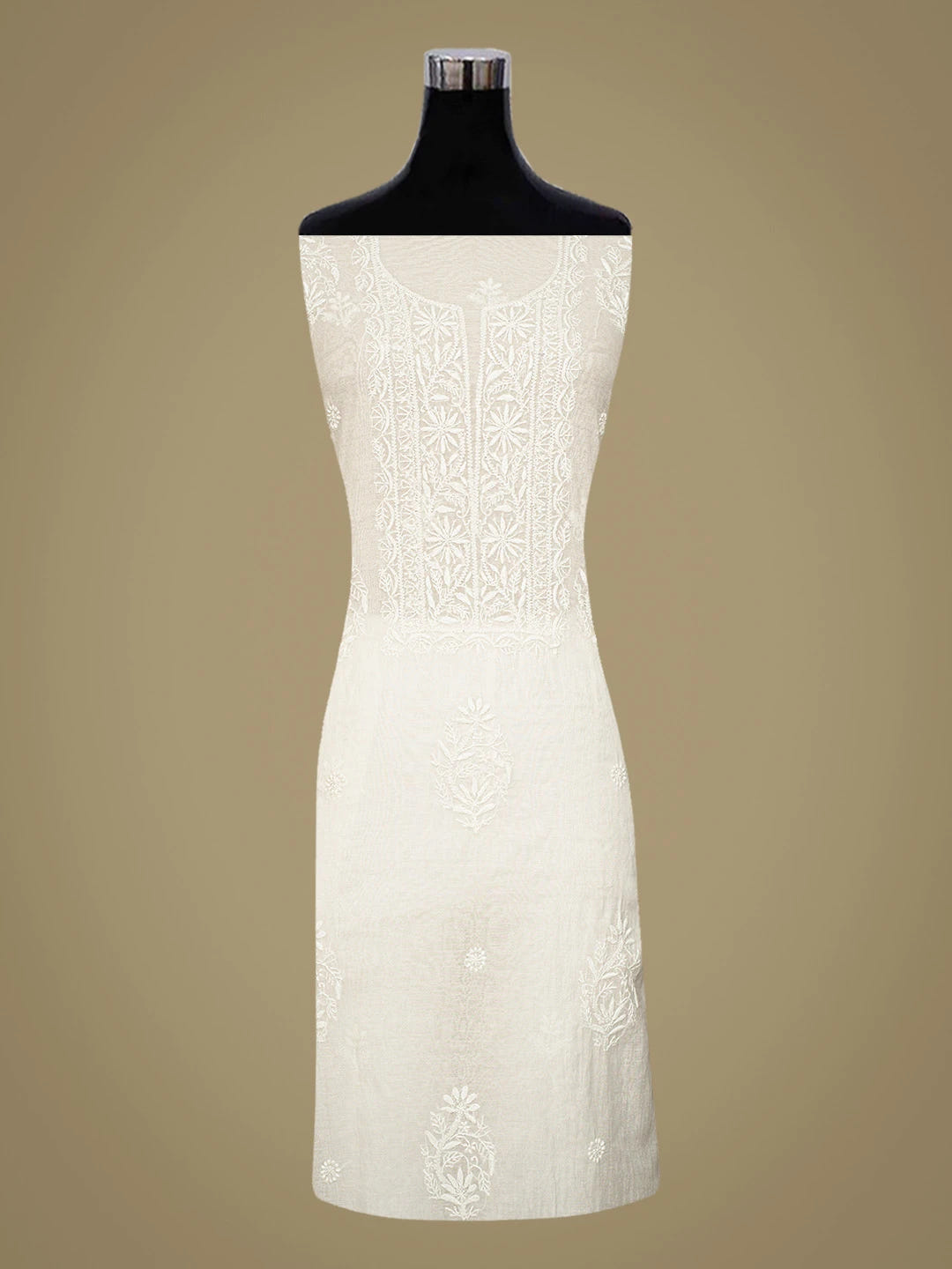 Ada Hand Embroidered White Chanderi Lucknowi Chikankari Unstitched Kurta Dupatta Set 01A701919