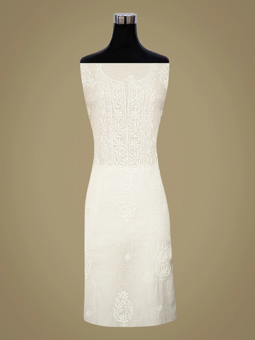 Ada Hand Embroidered White Chanderi Lucknowi Chikankari Unstitched Kurta Dupatta Set 01A701919