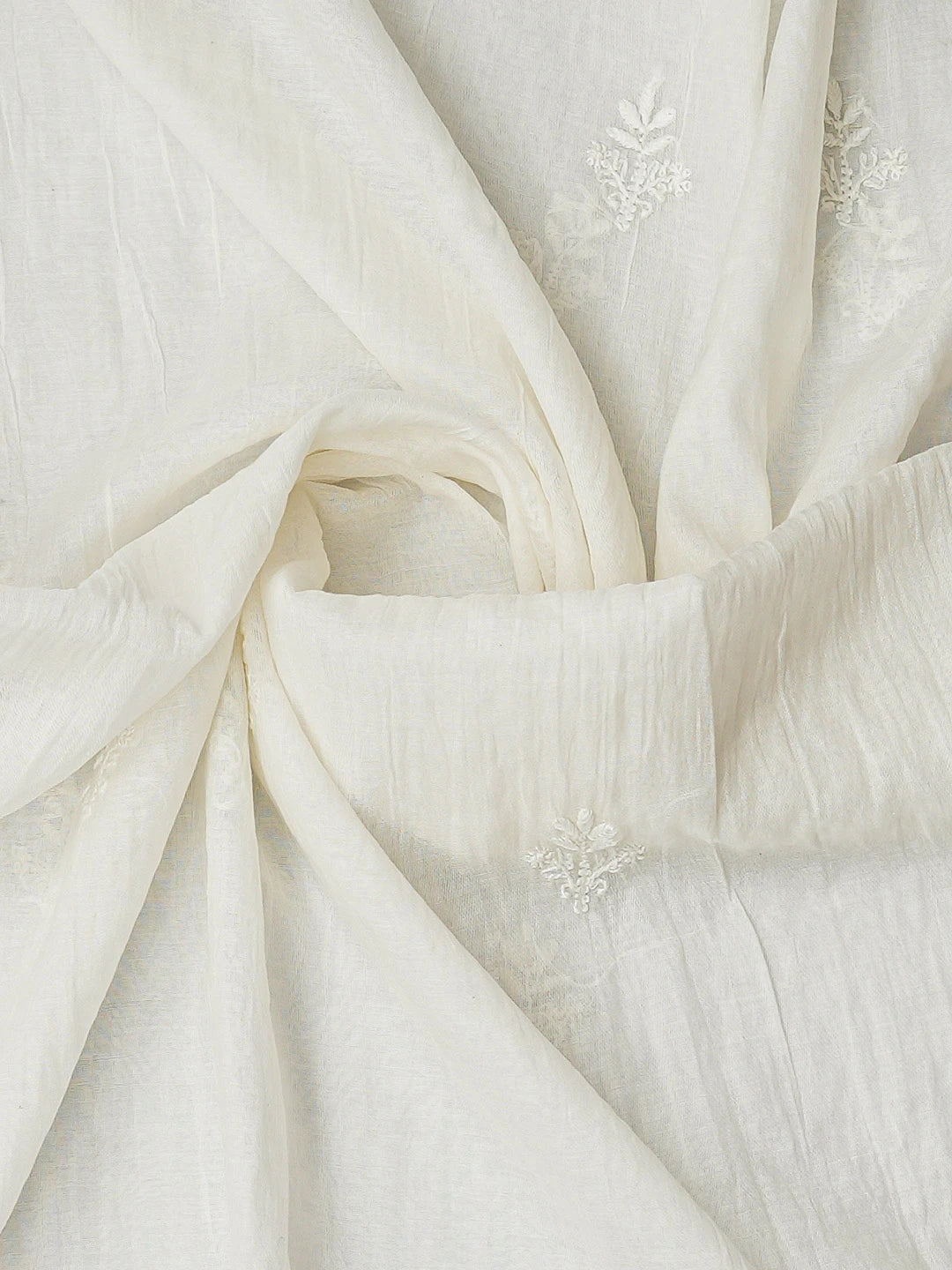 Ada Hand Embroidered White Chanderi Lucknowi Chikankari Unstitched Kurta Dupatta Set 01A701919