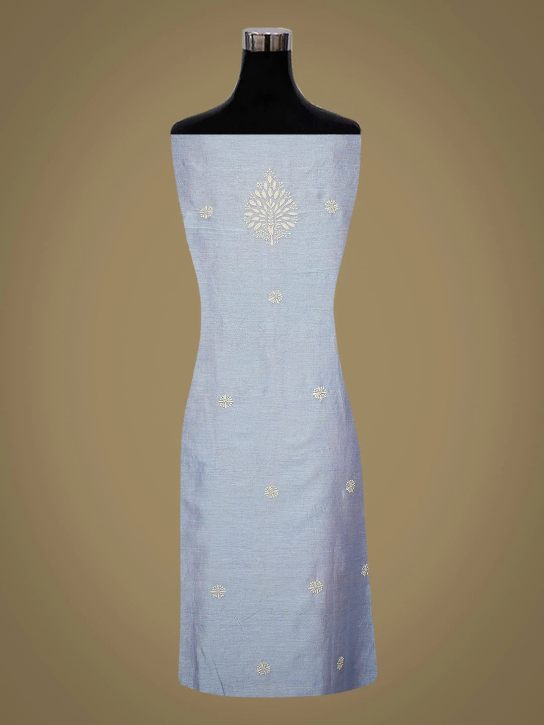 Ada Hand Embroidered Glaucous Blue Chanderi Lucknowi Chikankari Unstitched Kurta Dupatta Set 01A785623