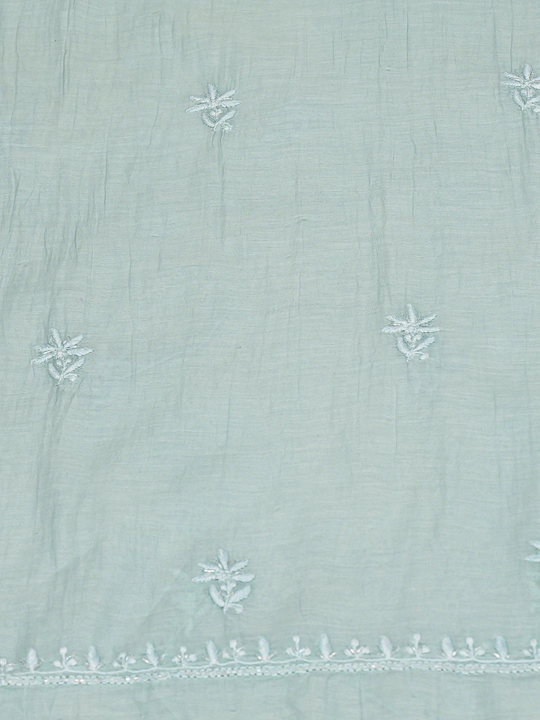 Ada Hand Embroidered Light Teal Green Chanderi Lucknowi Chikankari Unstitched Kurta Dupatta Set 01A798399