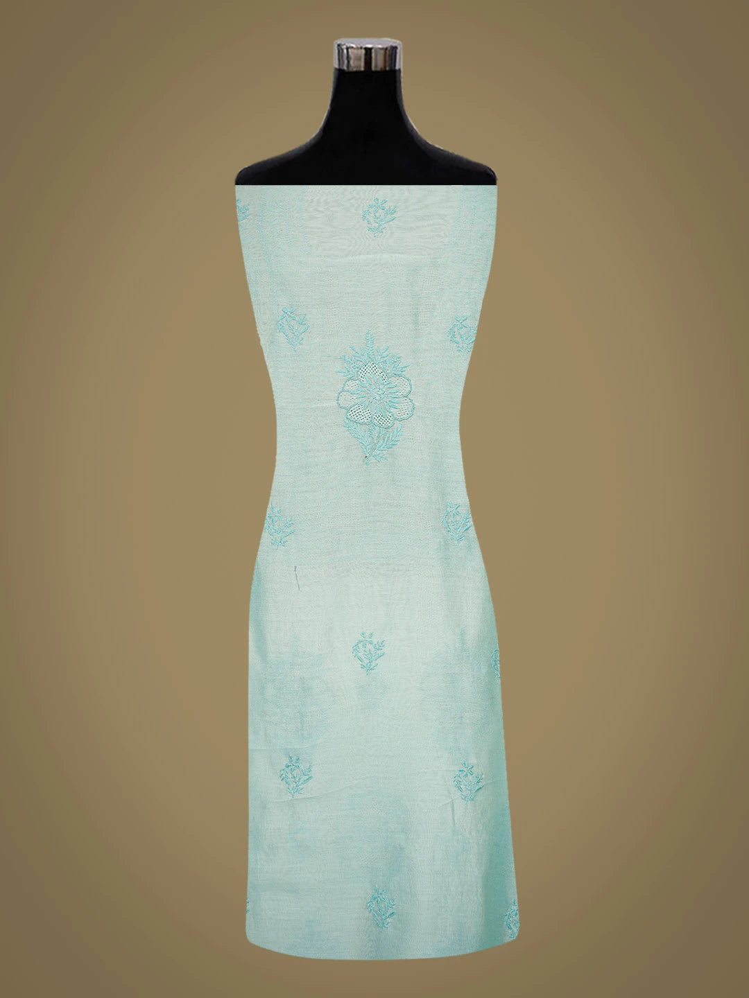 Ada Hand Embroidered Sky Blue Chanderi Lucknowi Chikankari Unstitched Kurta Dupatta Set 01A762439