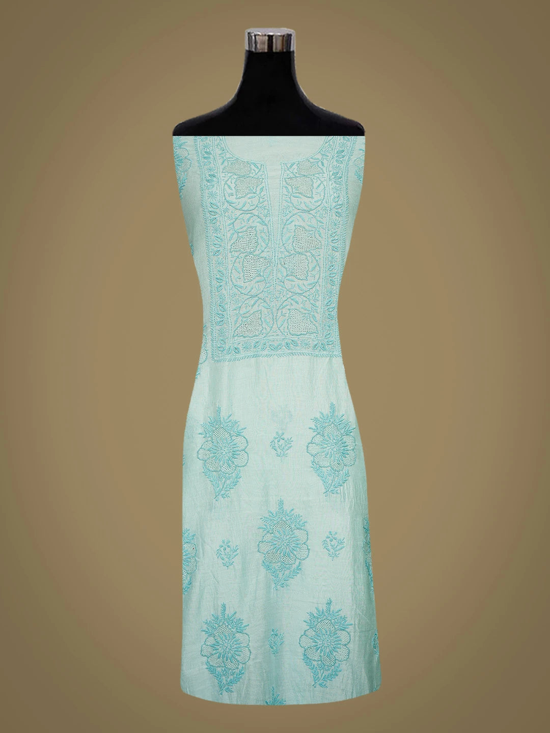 Ada Hand Embroidered Sky Blue Chanderi Lucknowi Chikankari Unstitched Kurta Dupatta Set 01A762439