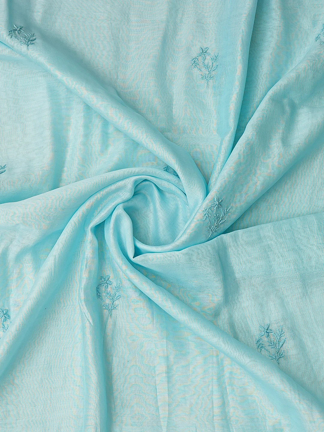 Ada Hand Embroidered Sky Blue Chanderi Lucknowi Chikankari Unstitched Kurta Dupatta Set 01A762439