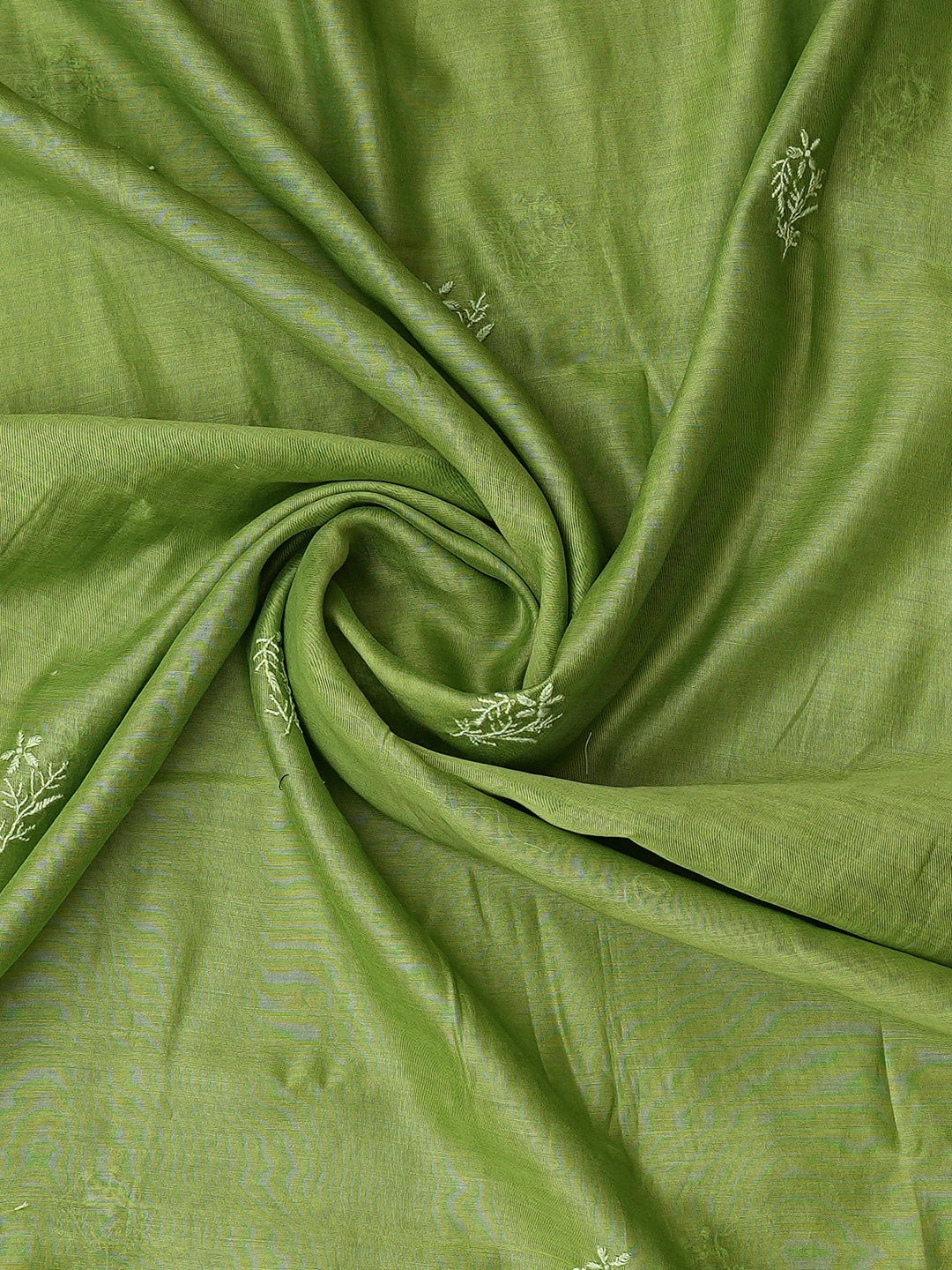 Ada Hand Embroidered Green Chanderi Lucknowi Chikankari Unstitched Kurta Dupatta Set 01A780668