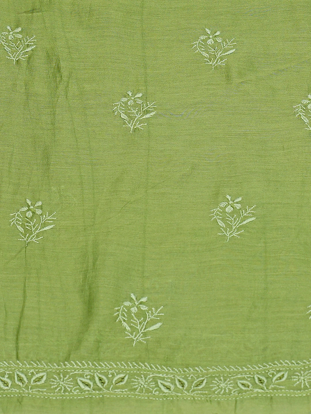 Ada Hand Embroidered Green Chanderi Lucknowi Chikankari Unstitched Kurta Dupatta Set 01A780668