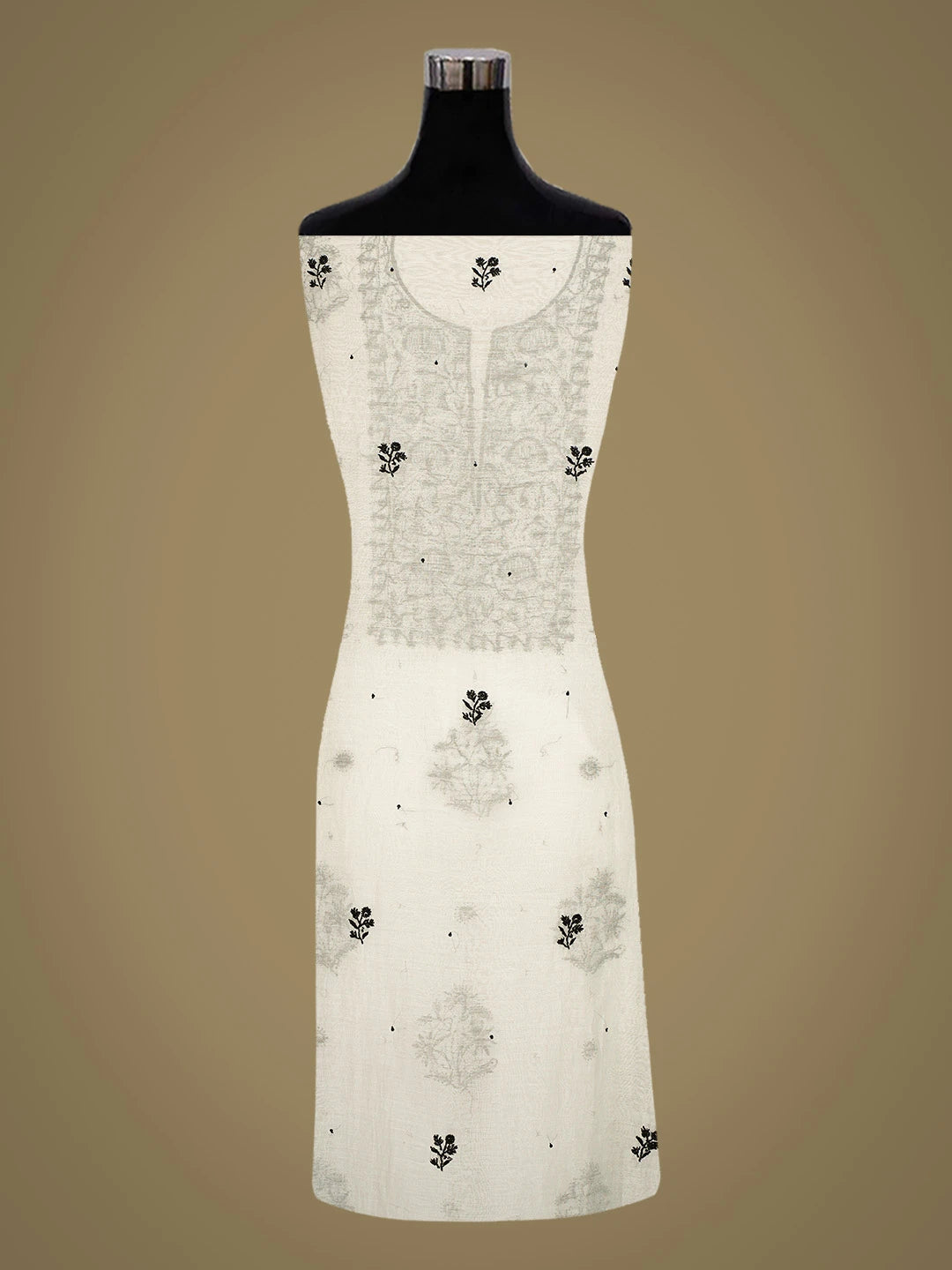 Ada Hand Embroidered White Chanderi Lucknowi Chikankari Unstitched Kurta Dupatta Set With Cutdana Work 01A778606
