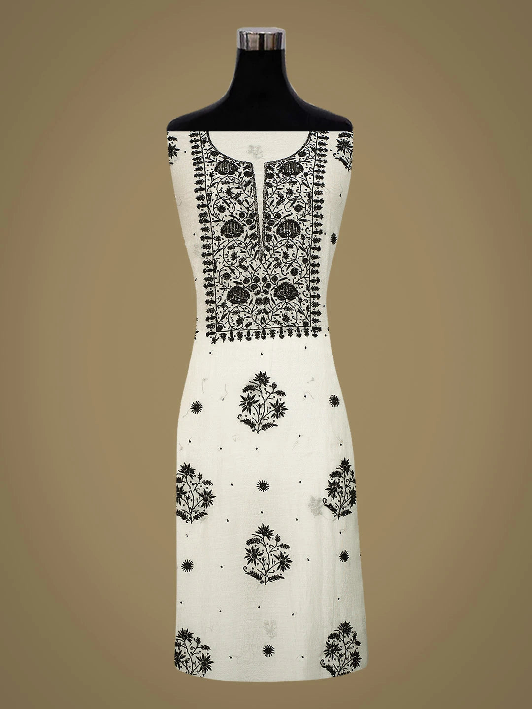 Ada Hand Embroidered White Chanderi Lucknowi Chikankari Unstitched Kurta Dupatta Set With Cutdana Work 01A778606