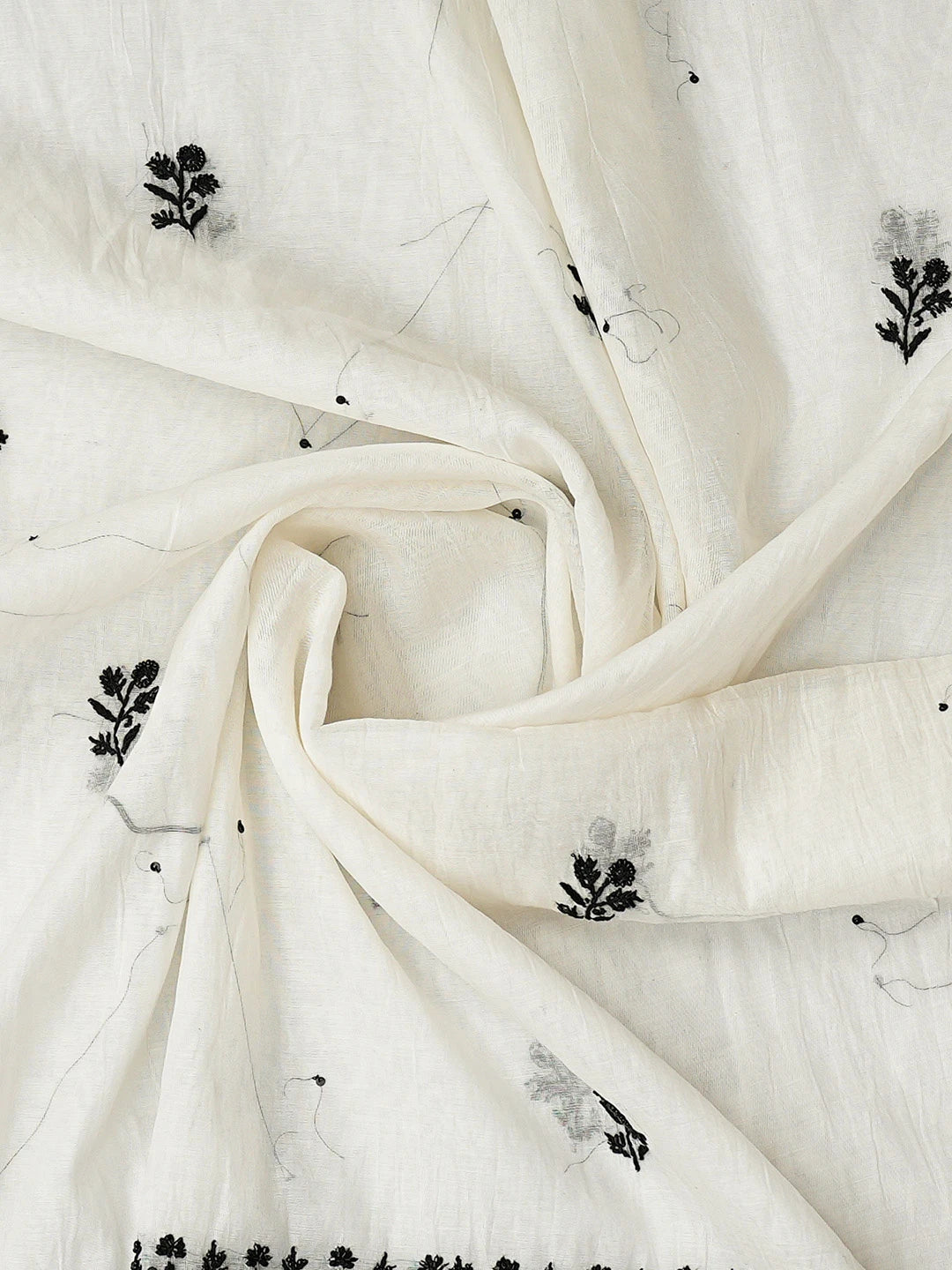Ada Hand Embroidered White Chanderi Lucknowi Chikankari Unstitched Kurta Dupatta Set With Cutdana Work 01A778606