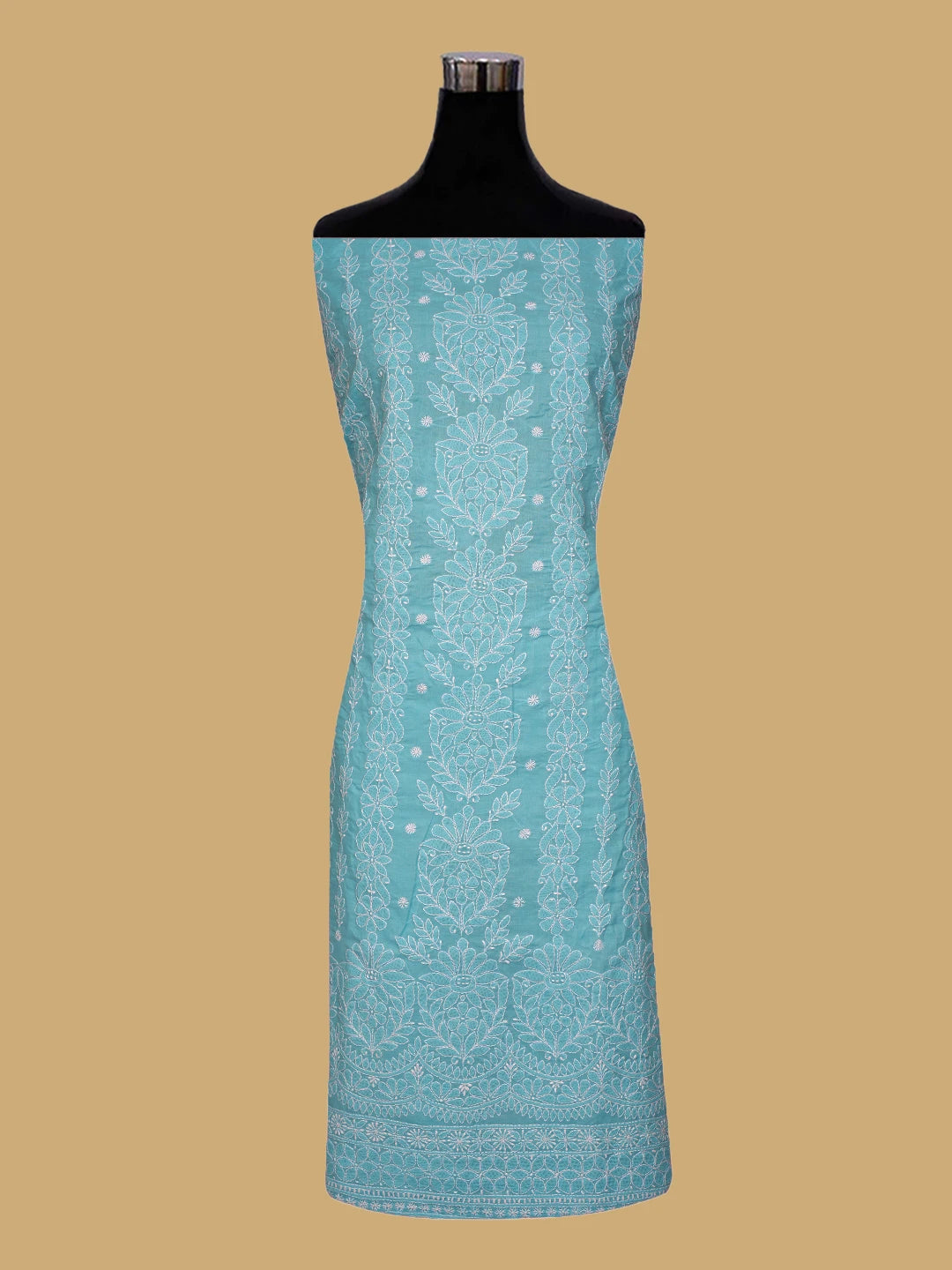 Ada Hand Embroidered Blue Cotton Lucknowi Chikankari Unstitched Suit Piece 01A785641