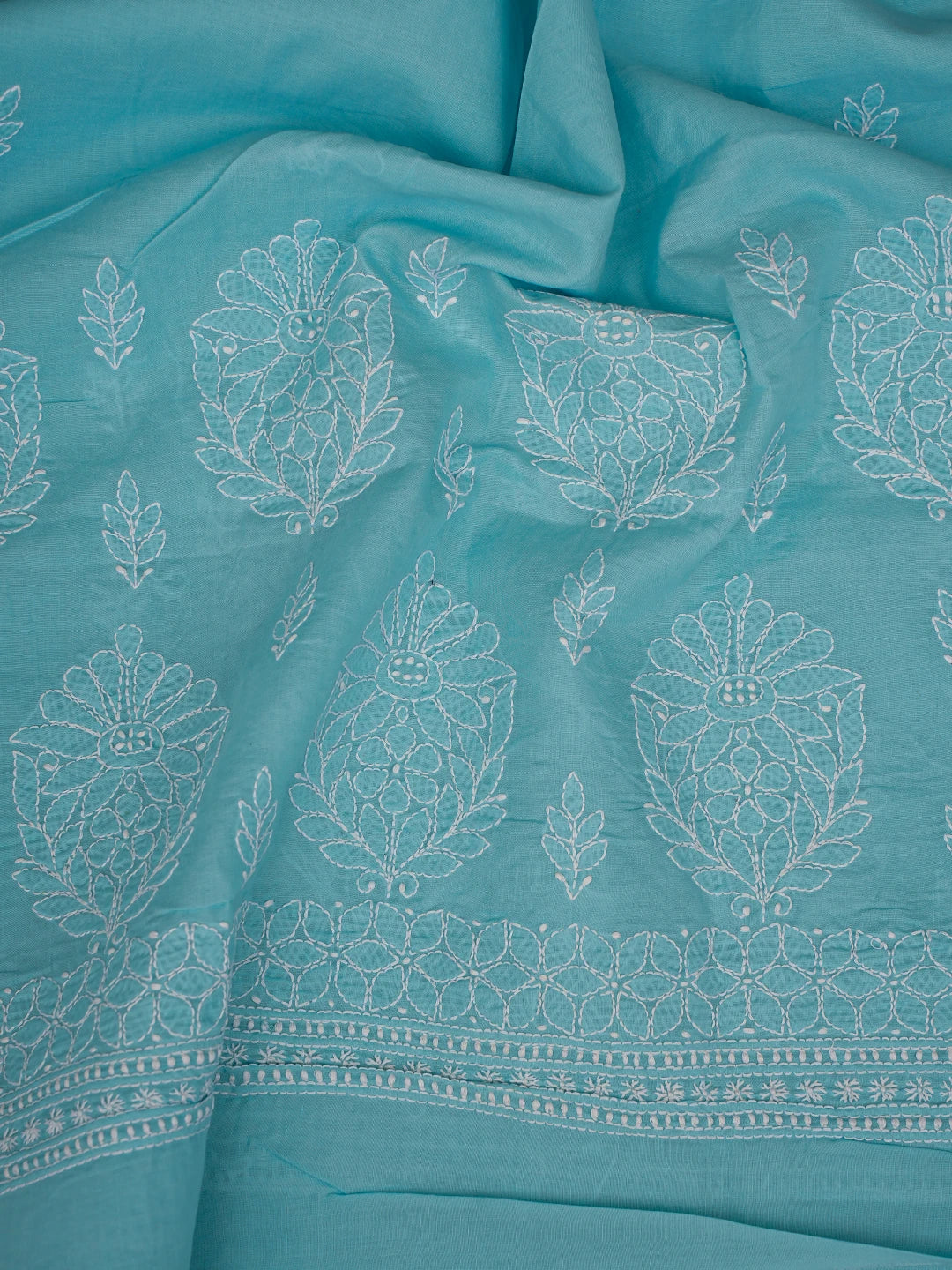 Ada Hand Embroidered Blue Cotton Lucknowi Chikankari Unstitched Suit Piece 01A785641