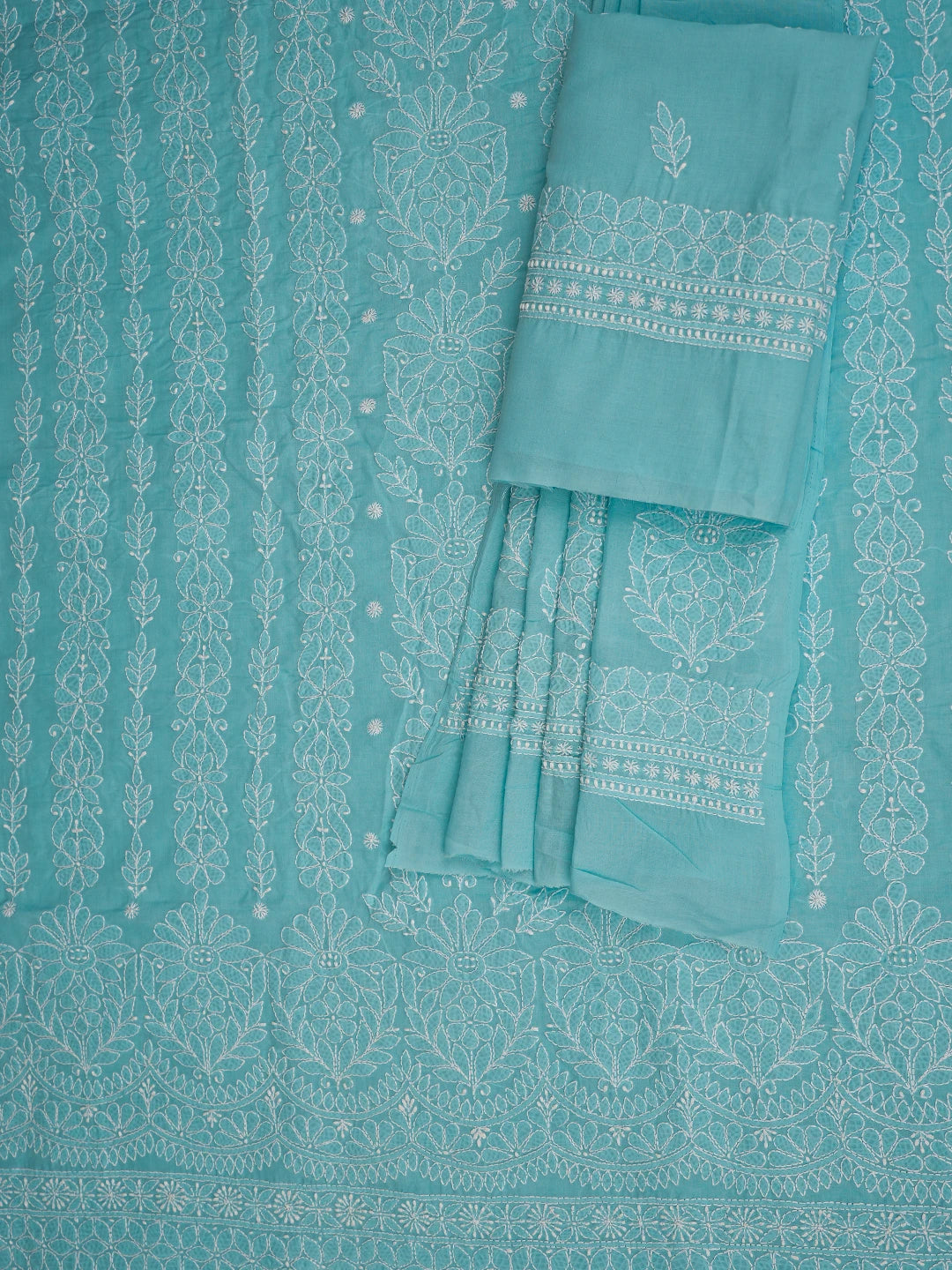 Ada Hand Embroidered Blue Cotton Lucknowi Chikankari Unstitched Suit Piece 01A785641