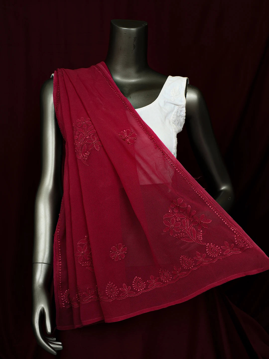 Ada Hand Embroidered Light Maroon Viscose Georgette Lucknowi Chikankari Dupatta 01A701278