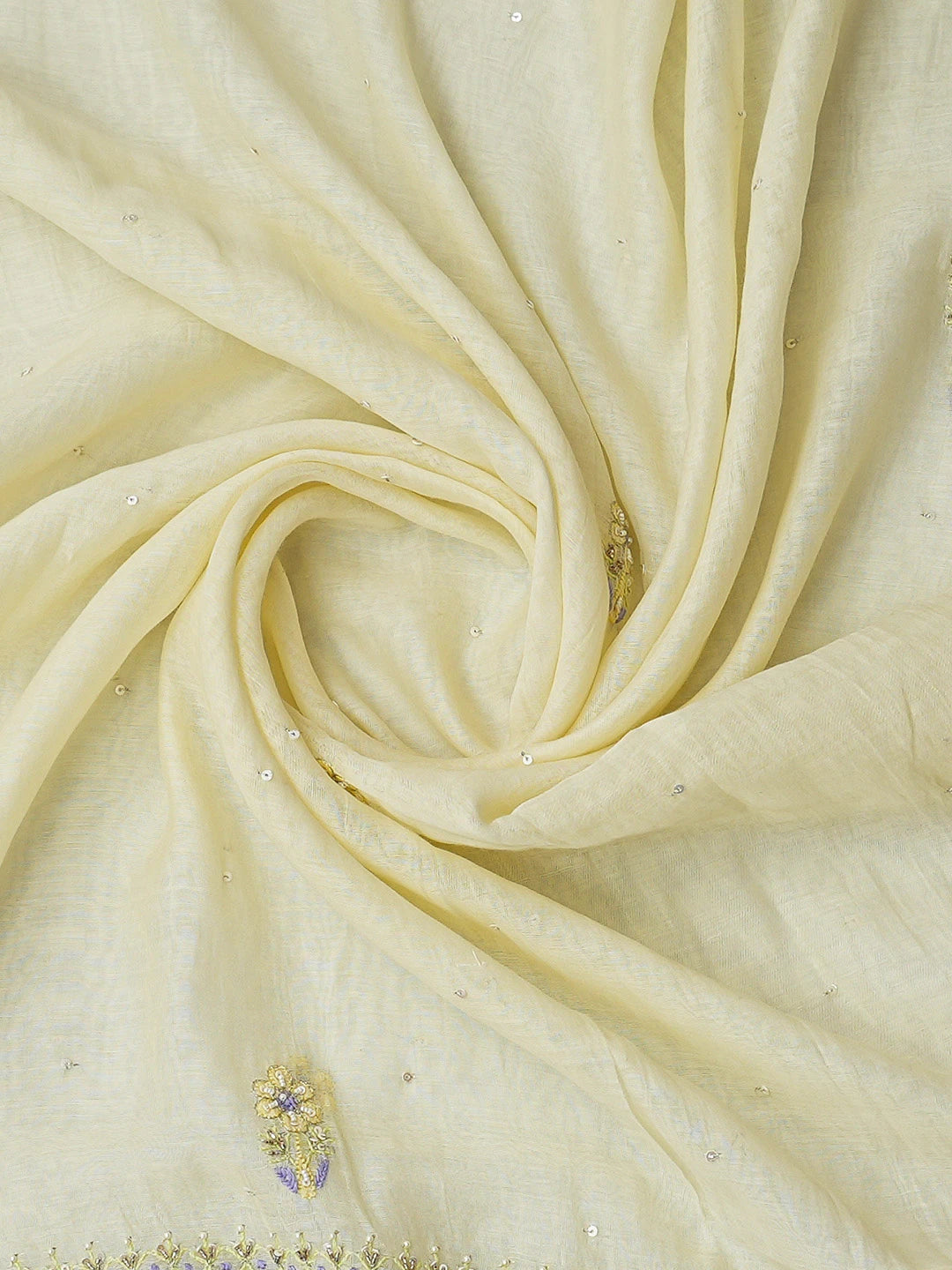 Ada Hand Embroidered Lemon Yellow Chanderi Lucknowi Chikankari Unstitched Kurta Dupatta Set With Cutdana Work 01A463876
