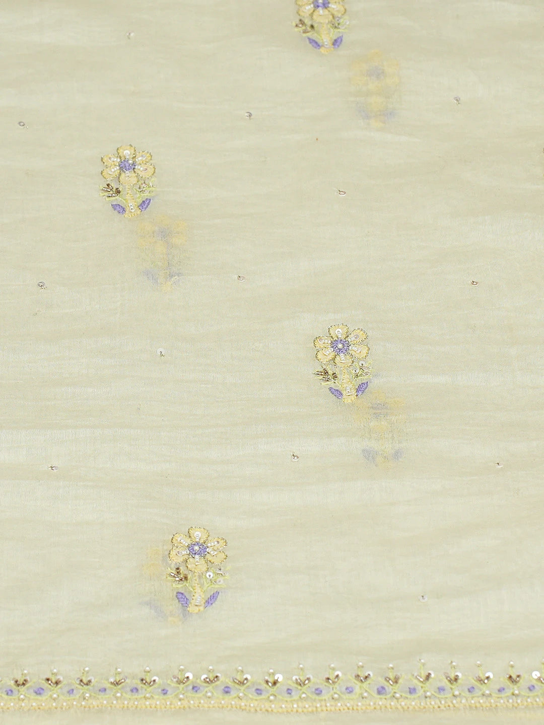 Ada Hand Embroidered Lemon Yellow Chanderi Lucknowi Chikankari Unstitched Kurta Dupatta Set With Cutdana Work 01A463876