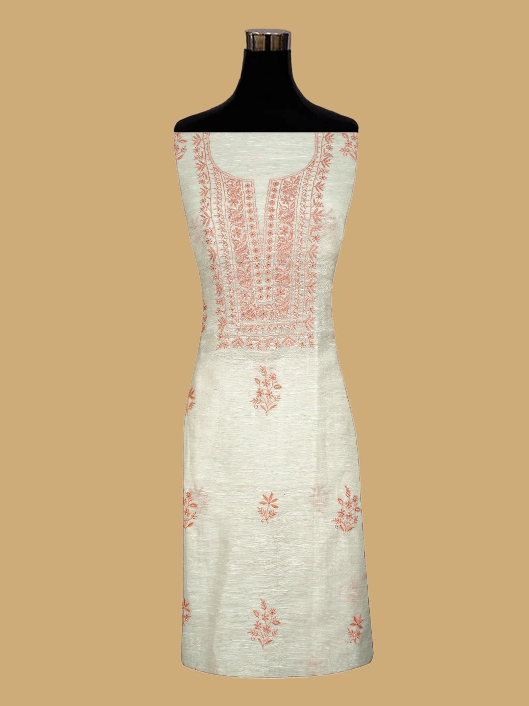 Ada Hand Embroidered Floral White Khadi Lucknowi Chikankari Unstitched Kurta Dupatta Set 01A309645