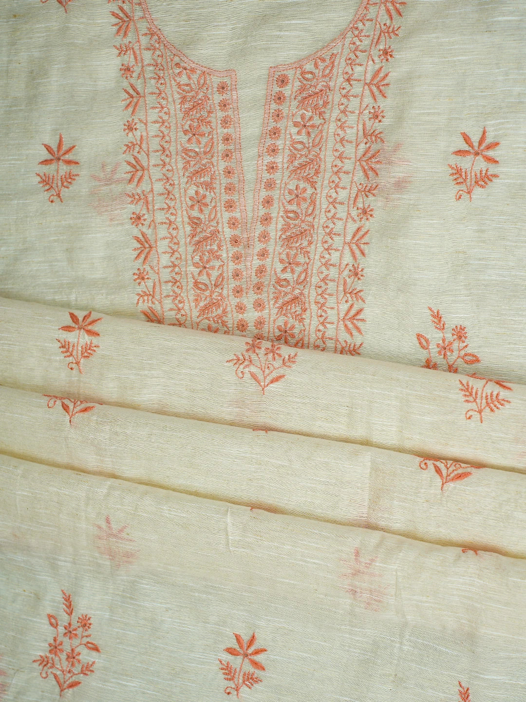 Ada Hand Embroidered Floral White Khadi Lucknowi Chikankari Unstitched Kurta Dupatta Set 01A309645