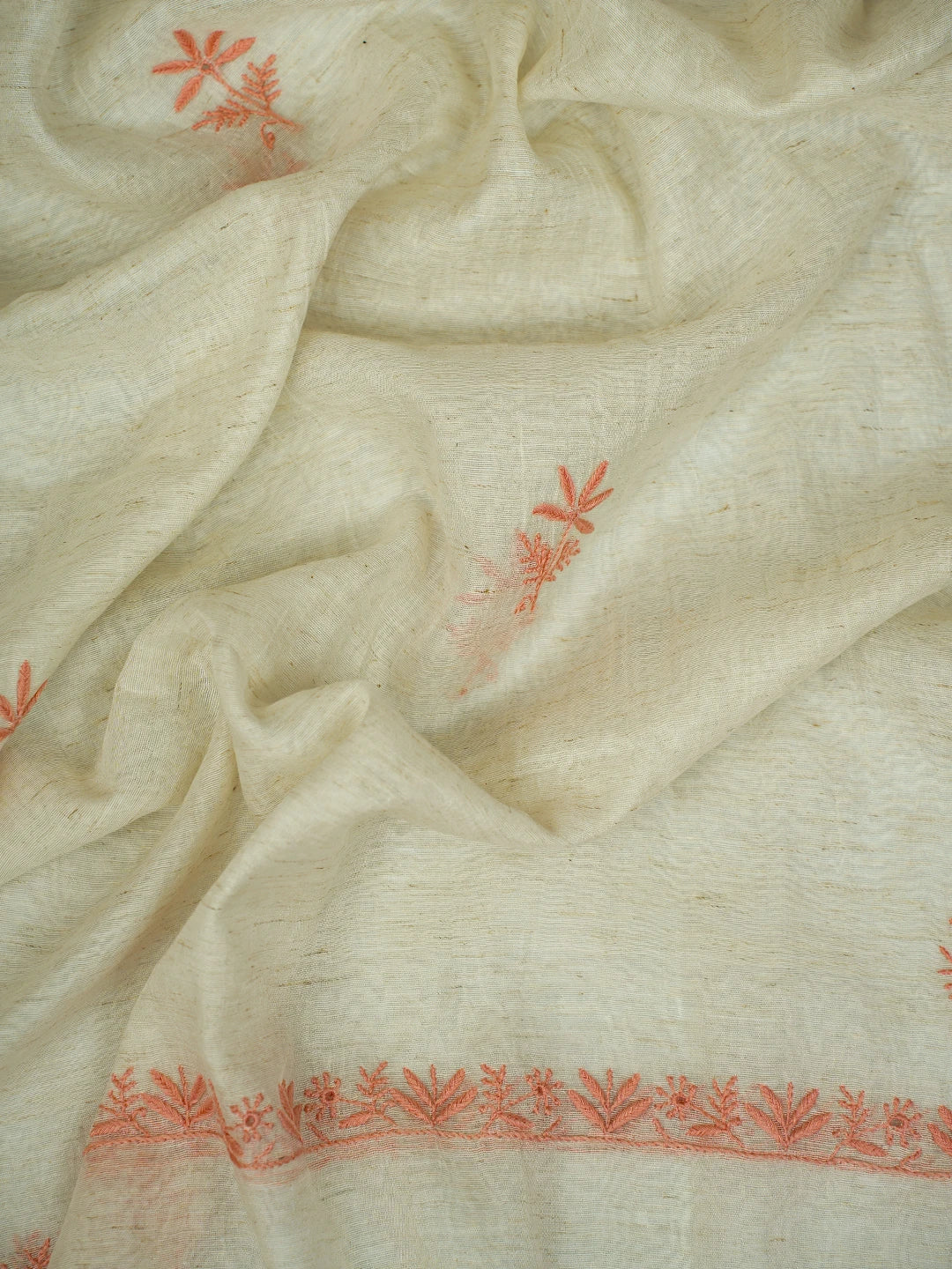 Ada Hand Embroidered Floral White Khadi Lucknowi Chikankari Unstitched Kurta Dupatta Set 01A309645
