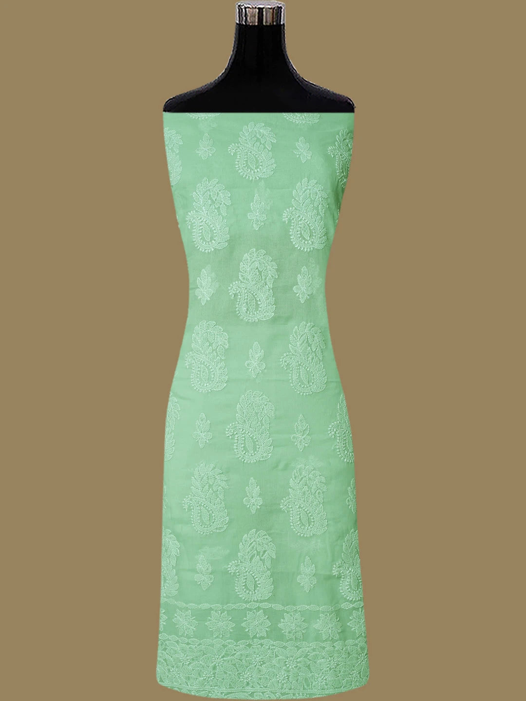 Ada Hand Embroidered Light Green Cotton Lucknowi Chikankari Unstitched Suit Piece 01A785631
