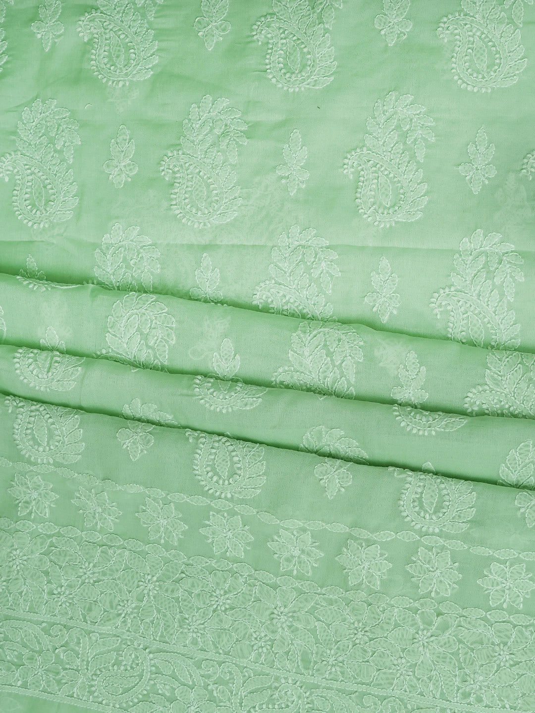 Ada Hand Embroidered Light Green Cotton Lucknowi Chikankari Unstitched Suit Piece 01A785631