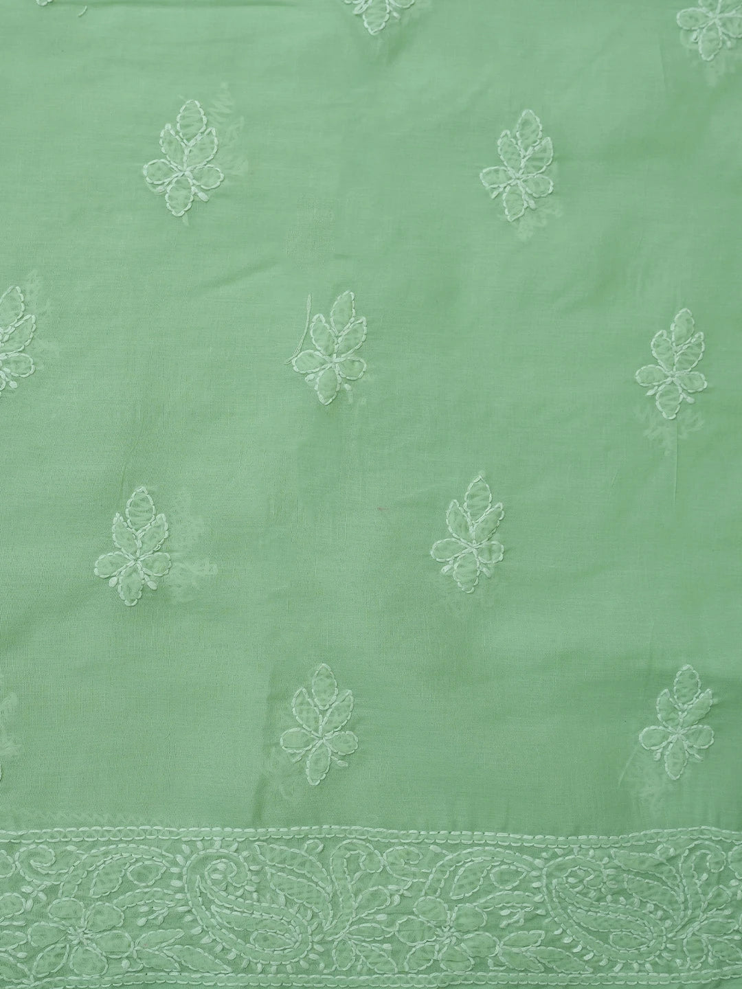 Ada Hand Embroidered Light Green Cotton Lucknowi Chikankari Unstitched Suit Piece 01A785631